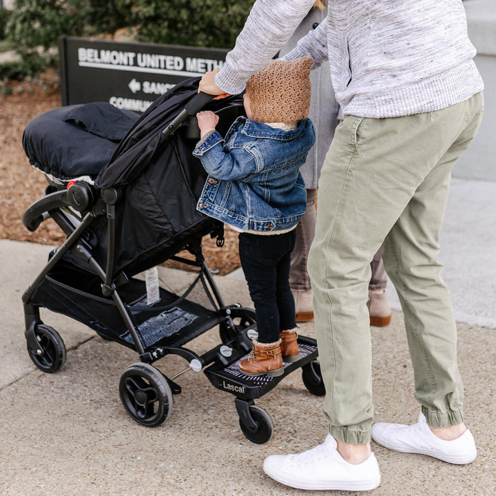 Lascal BuggyBoard Mini Universal Stroller Board, Fits 90% of Strollers Including UPPAbaby, Baby Jogger, Bugaboo, Stroller Attachment for Toddler to Ride & Stand, Max Weight 66 lbs, Black