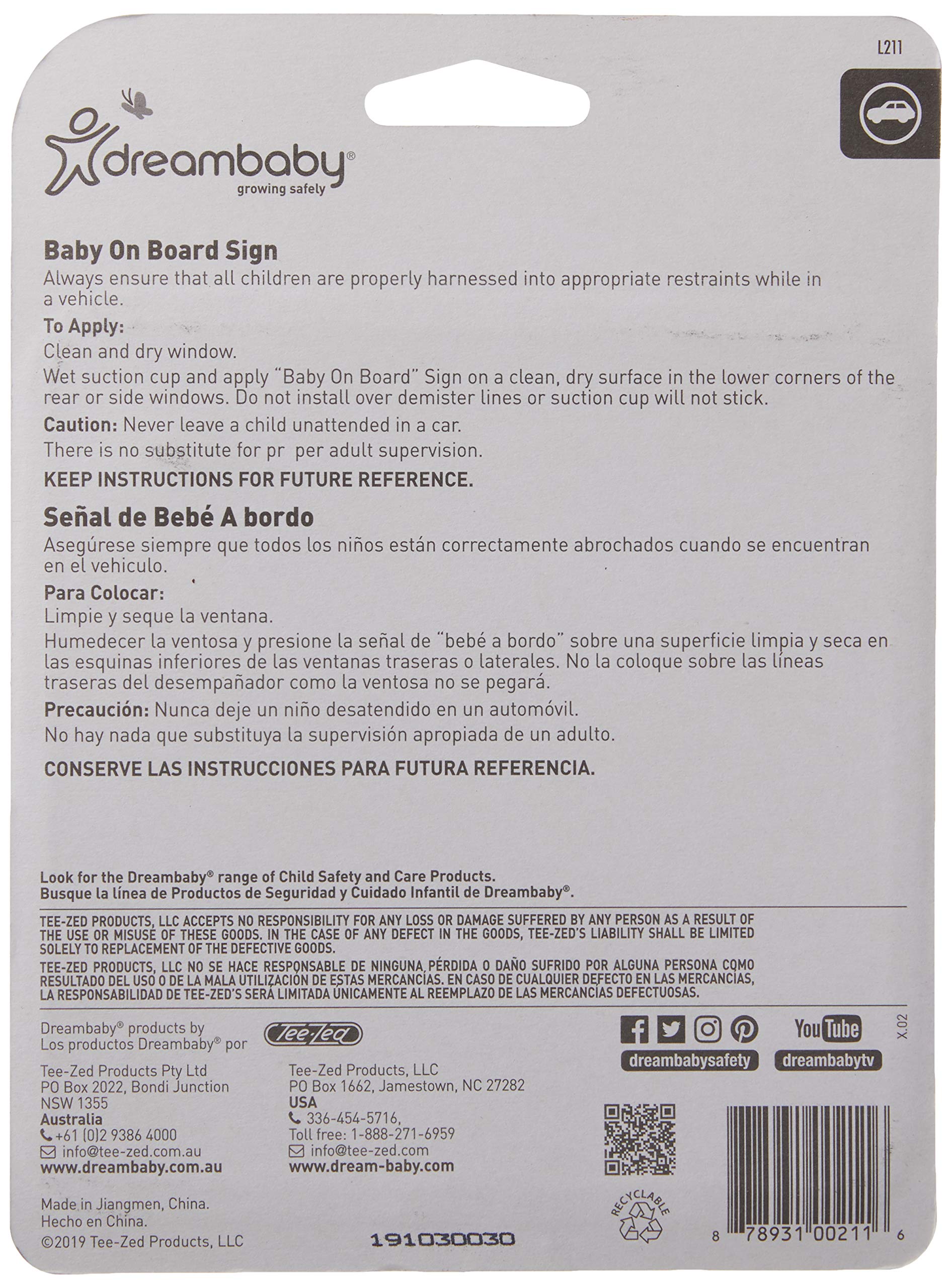 Dreambaby Baby On Board Sign - Baby Safety Awareness Warning Decal - Model L211
