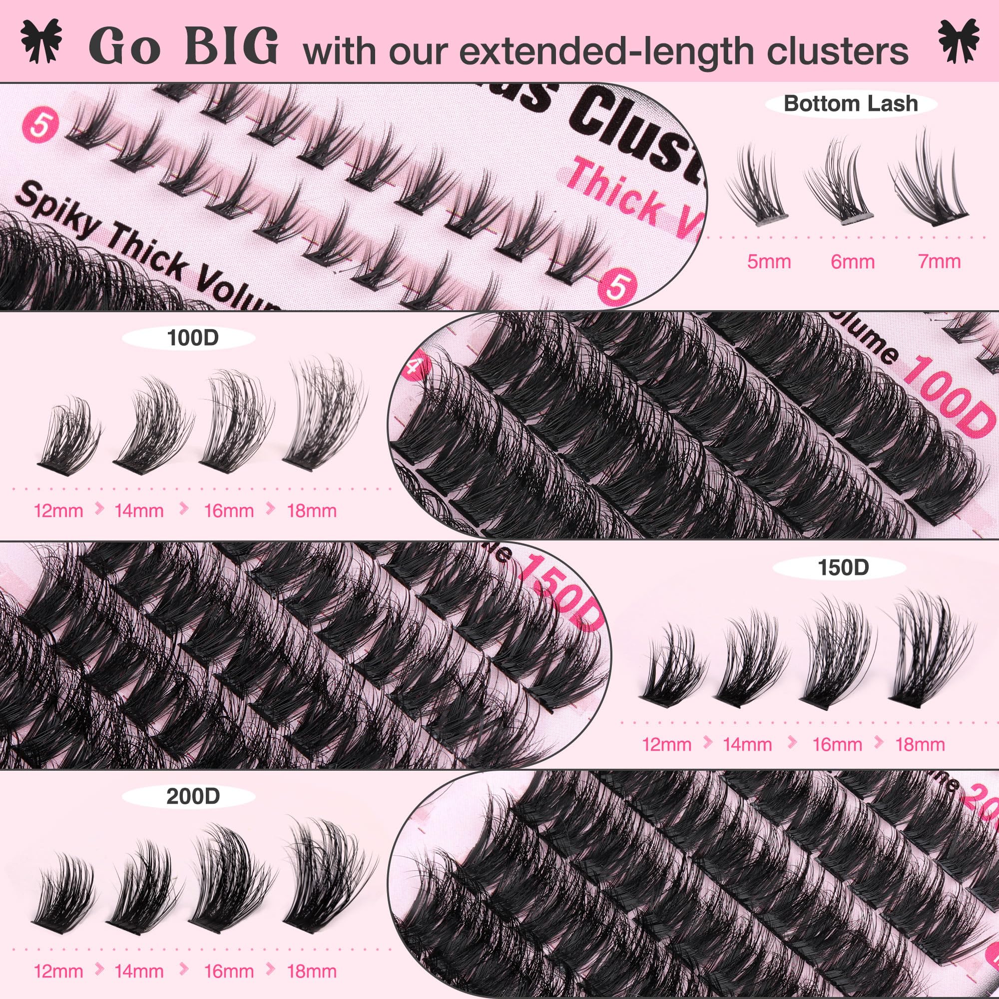Fluffy Lash Clusters Kit Volume Cluster Eyelash Extensions Kit D Curl Waterproof Eyelash Clusters 240pcs Individual Lashes Full Faux Mink Cluster Lashes and 60pcs Bottom Lashes for DIY Lash Extension
