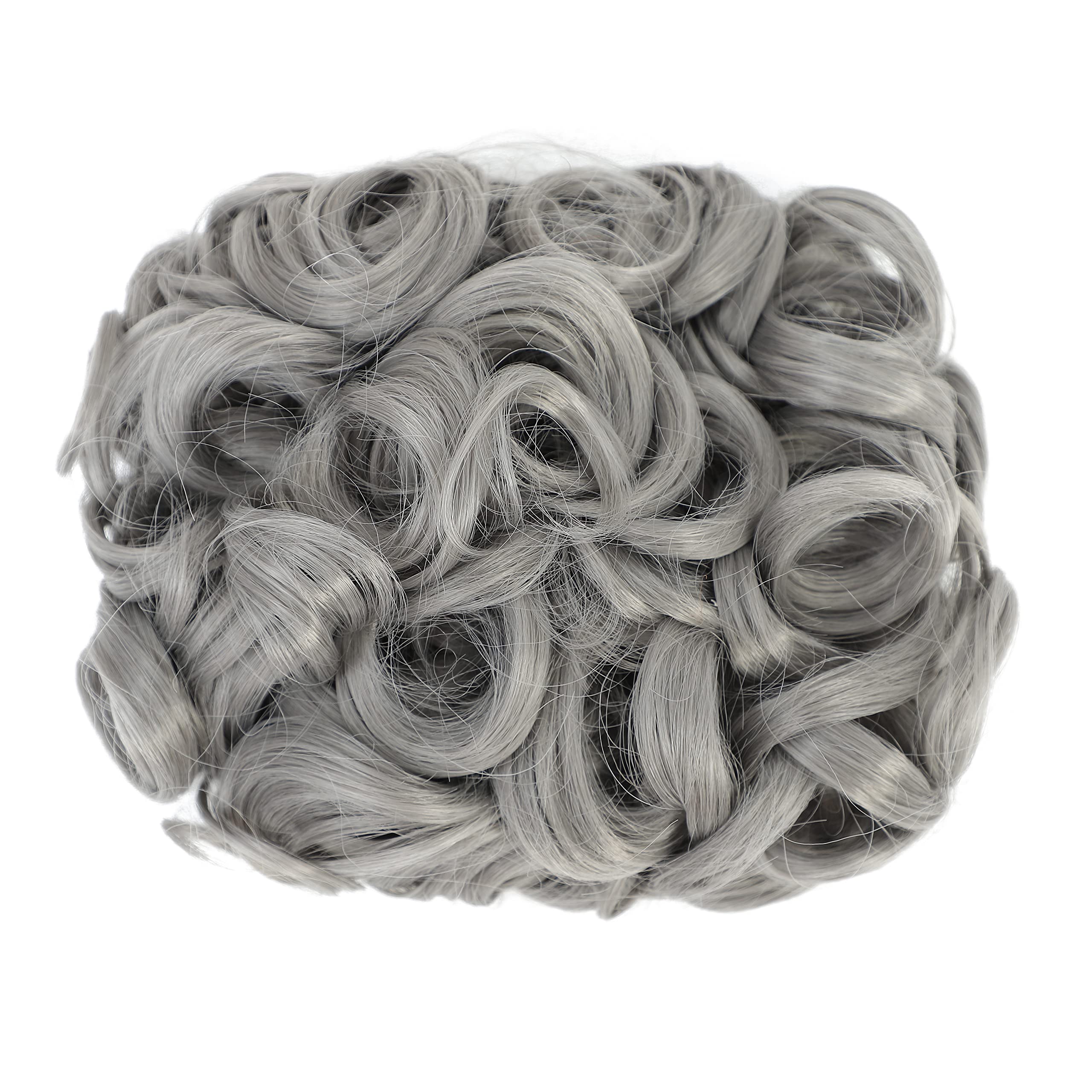 SWACC Short Messy Curly Dish Hair Bun Extension Easy Stretch hair Combs Clip in Ponytail Extension Scrunchie Chignon Tray Ponytail Hairpieces (Grey)