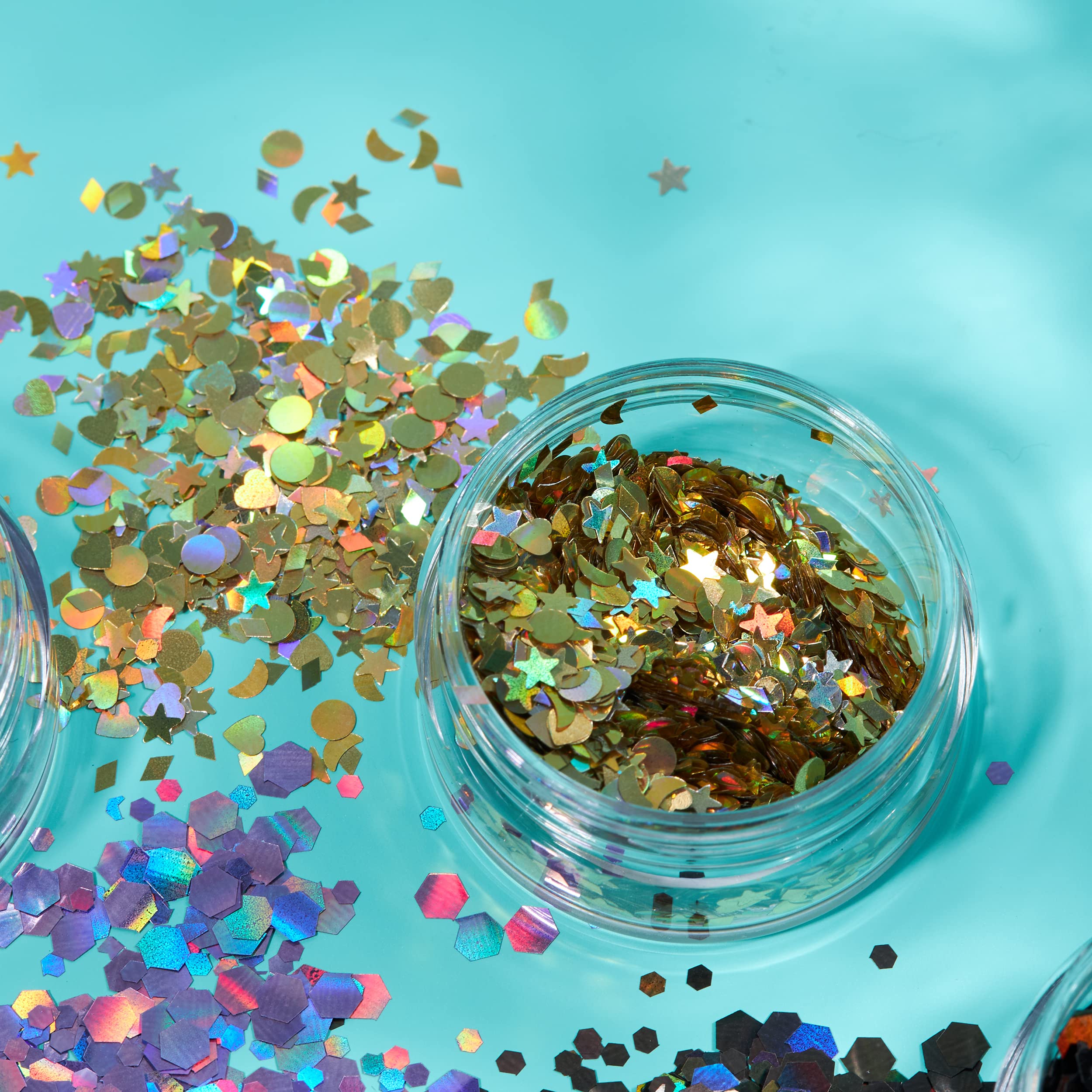 Holographic Glitter Shapes by Moon Glitter – 100% Cosmetic Glitter for Face, Body, Nails, Hair and Lips - 0.10oz - Set of 5 colours