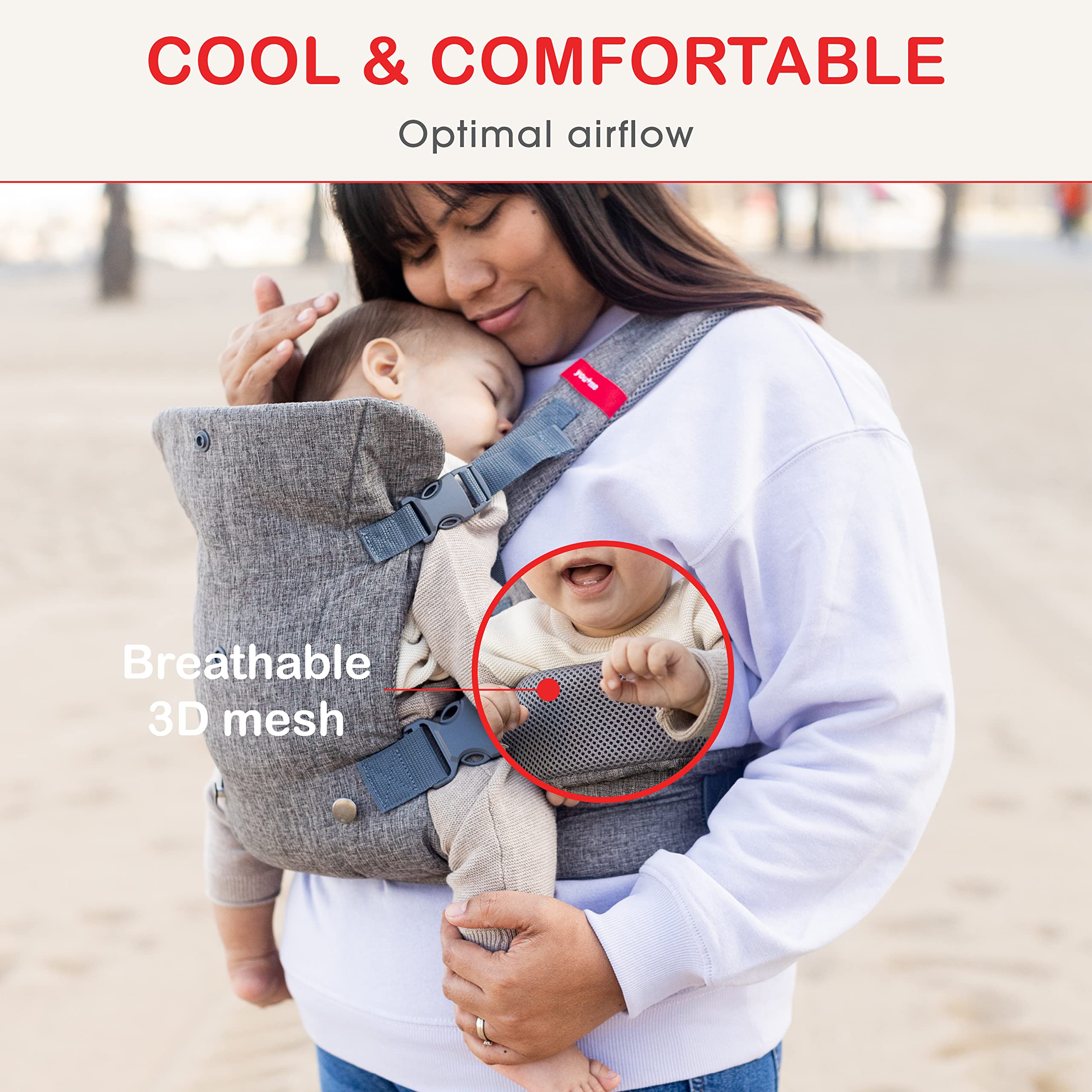 YOU+ME 4-in-1 Newborn to Toddler Chest Carrier - All Positions Front and Back Baby Carriers - Includes 2-in-1 Bandana Bib - Holder for 8-32 lbs (Grey Mesh)