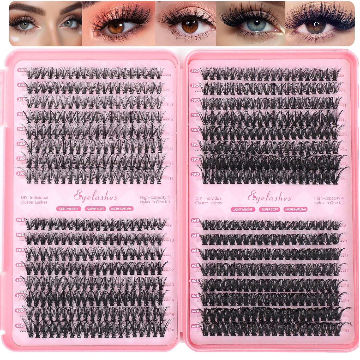 Lash Clusters, 640 Pcs Eyelashes Cluster Extensions 9-16mm Fluffy Individual Lashes 30D-60D D Curl False Eyelashes (30D~60D 9-16 mm)