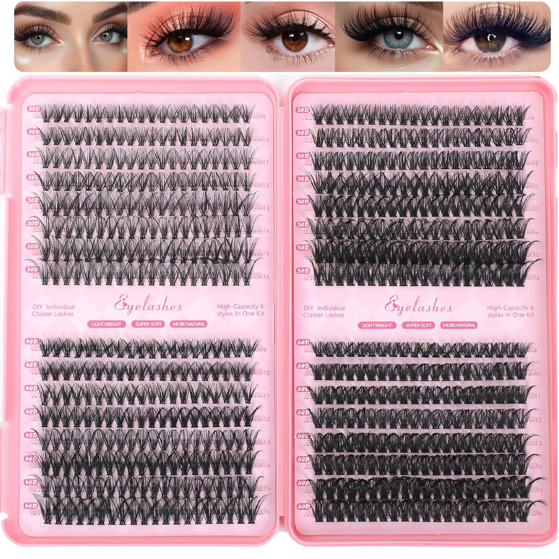 Lash Clusters, 640 Pcs Eyelashes Cluster Extensions 9-16mm Fluffy Individual Lashes 30D-60D D Curl False Eyelashes (30D~60D 9-16 mm)