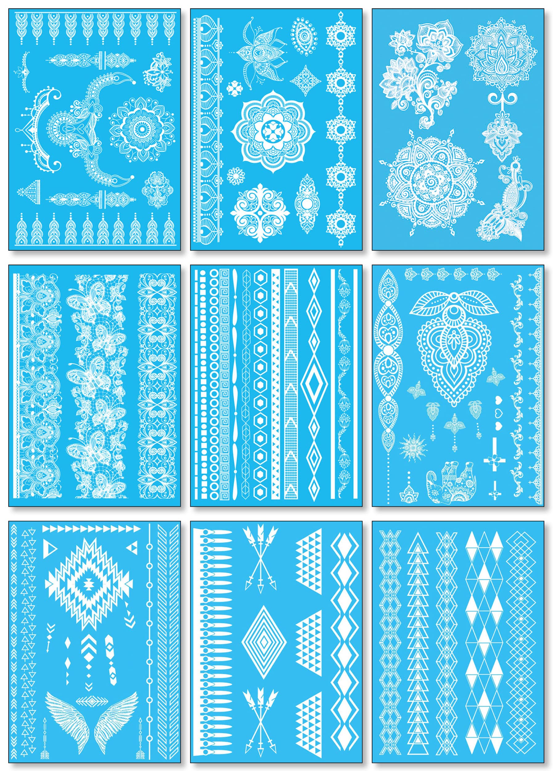White Temporary Tattoos for Women Teens Girls - 9 Sheets Henna White Lace Fake Tattoos - Tattoo Designs Jewelry Tattoos - 100+ White Flash Fake Waterproof Tattoo Stickers