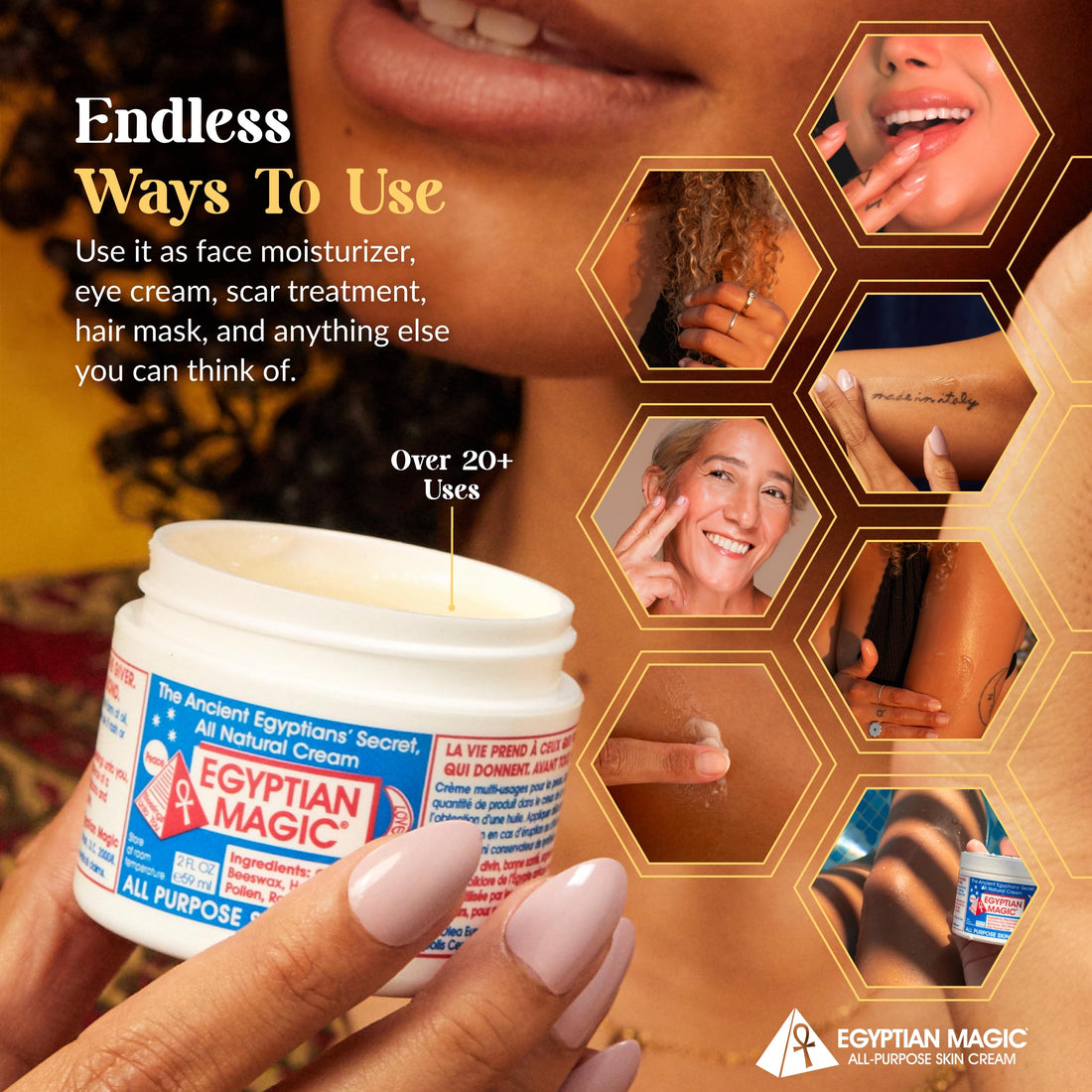 EGYPTIAN MAGIC - All Purpose Face, Body, and Dry Skin Moisturizing Cream, Skin Protectant for Women & Men, Eczema Care Healing Balm, Scar Treatment, Stretch Marks, and Tattoo Aftercare, 4 & 2oz Bundle