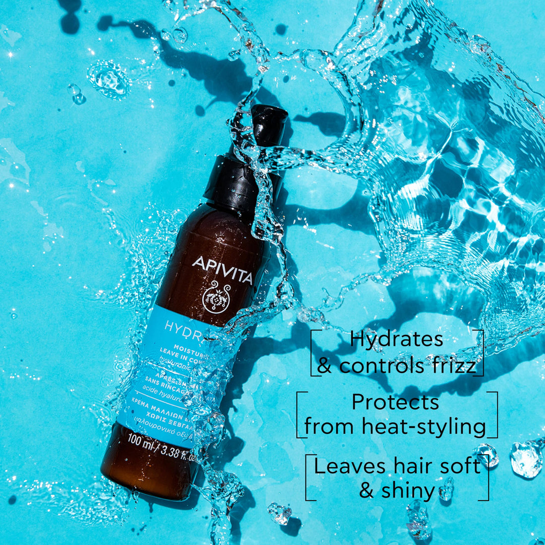 Apivita Hydration Leave in Conditioner 100ml - Natural Lightweight Moisturizing Conditioner with Hyaluronic Acid and Aloe - Detangles, Protects from Heat Styling, Controls Frizz, Leaves Hair Soft