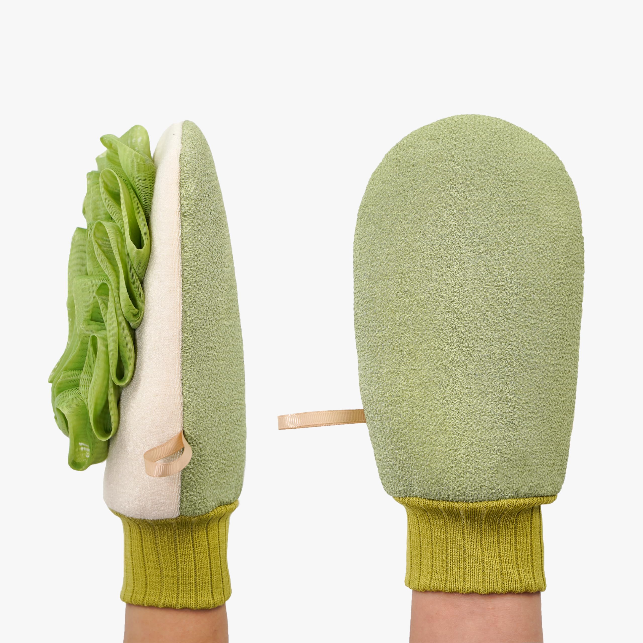 Deep Exfoliating Glove for Shower, Double-Sided Exfoliating Mitt,Massage Body Scrub Gloves for Home Spa, Eco Friendly loofah Sponge, Dead Skin Remover & Body Scrubber Exfoliator (Green)