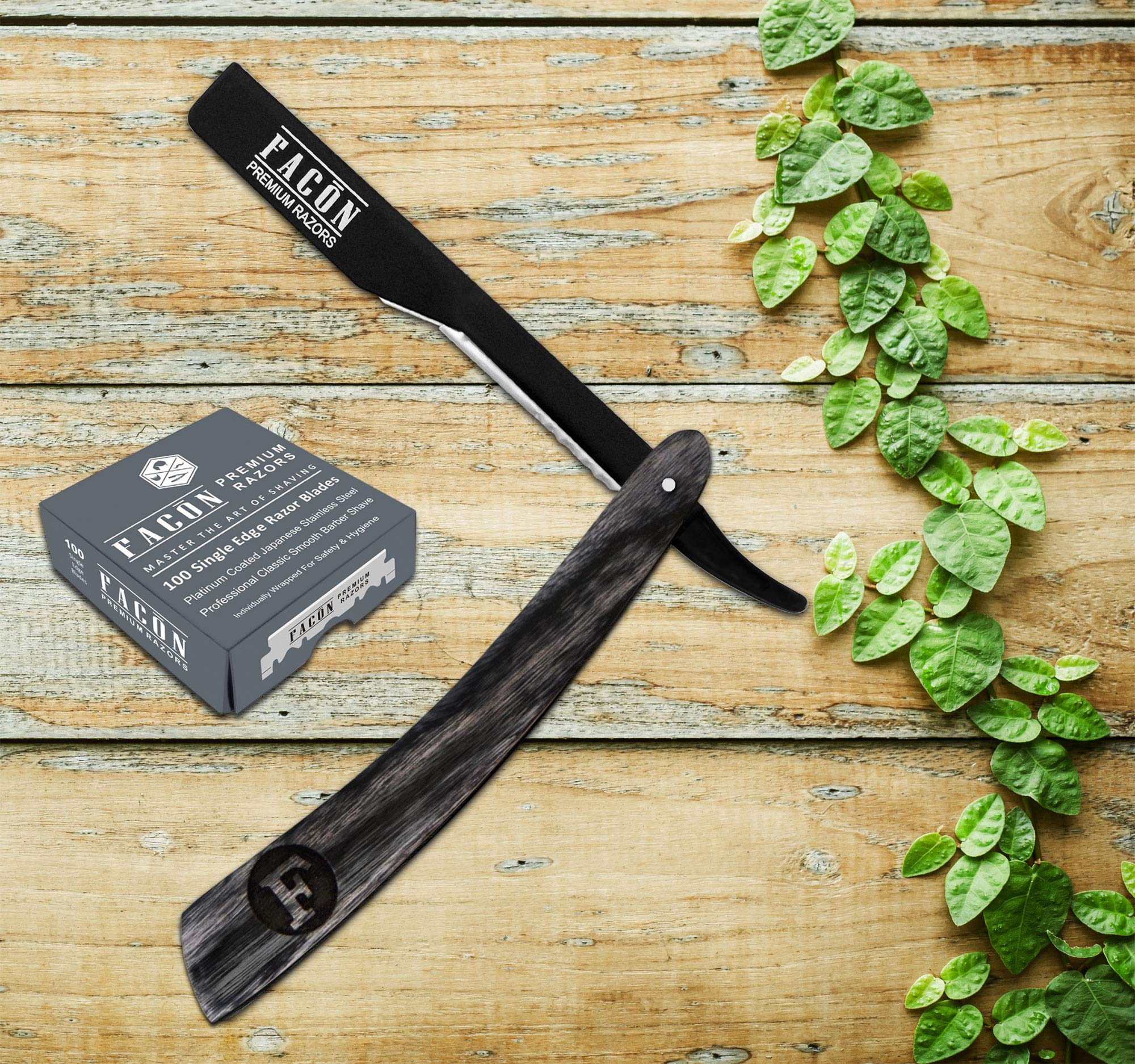 #1 Seller - Facn Professional Straight Edge Barber Razor/Rasoirs/Rasoi - Salon Quality Cut Throat Shavette - Japanese Stainless Steel - NEW 2017 Model Limited Edition - Includes 5 DE Razor Blades.