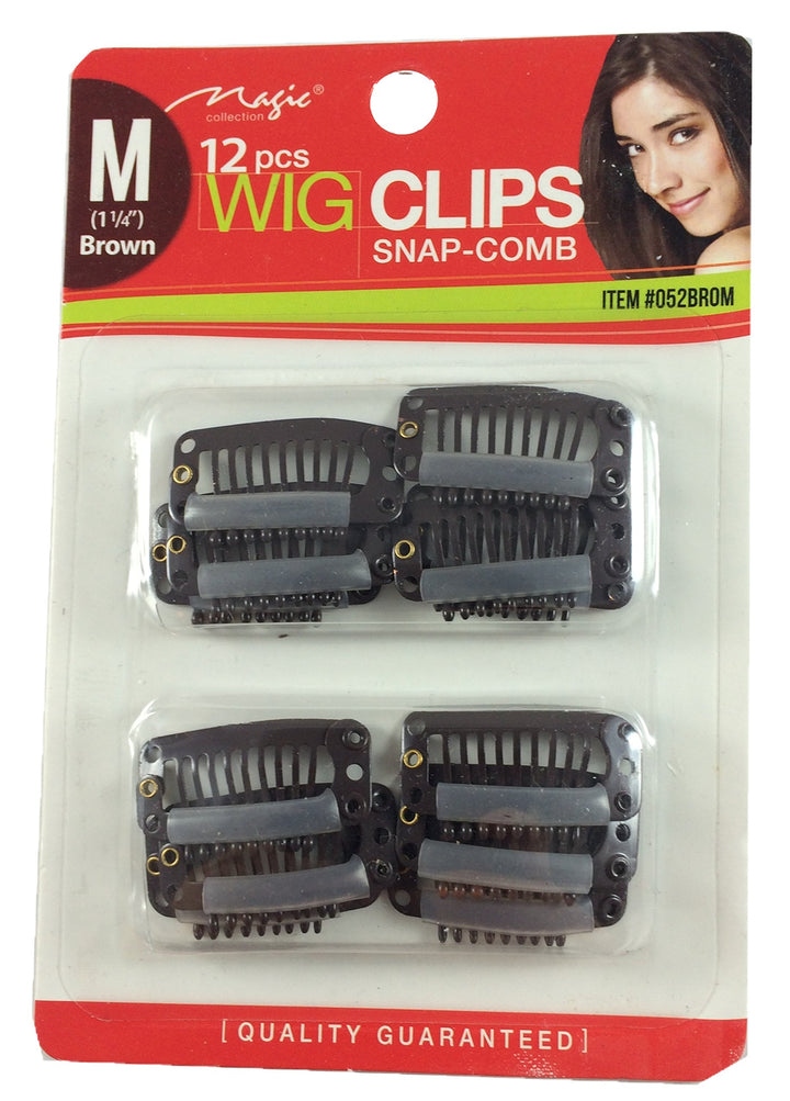 12 pcs Wig Clips Snap Comb 1 1/4 Medium (Brown) by Magic Collection
