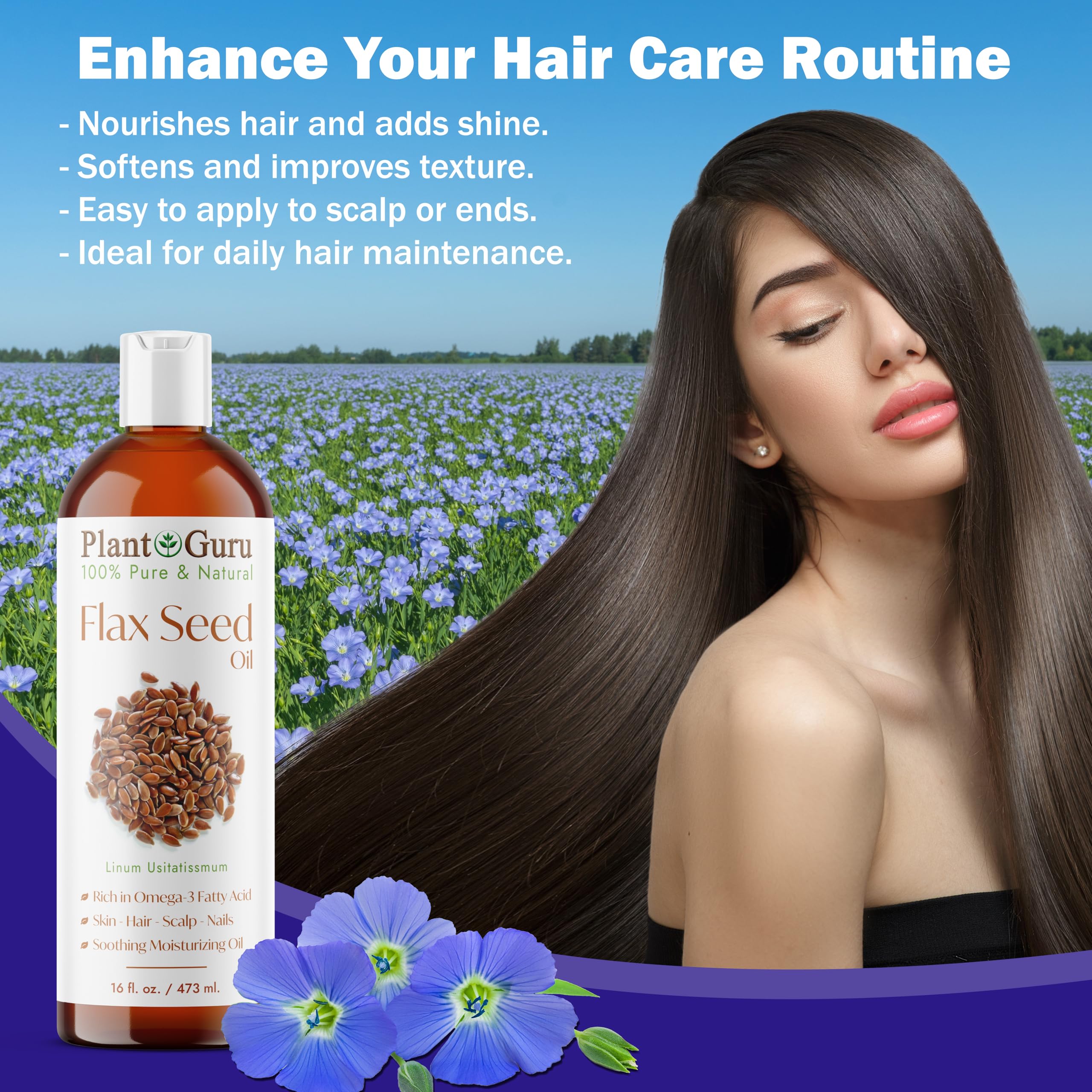 Flaxseed Oil 4 fl. oz. Unrefined Cold Pressed 100% Pure Natural Carrier For Skin, Face, Body Moisturizer, and Hair Growth.