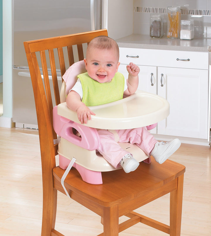 Ingenuity by Summer Unisex Deluxe Comfort Folding Booster Seat with Feeding Tray, Chair Straps Secure Booster, and Removable Seat Pad, Pink