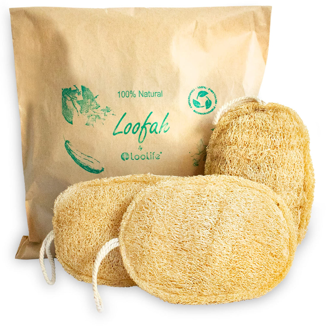100% Natural Loofah Exfoliating Sponge (3 Pack) - Loofah Body Scrubber - Loofah Sponge - Organic Loofah Pad - Exfoliating Body Sponge - Biodegradable Loofah - Bath Luffa Sponges - Exfoliating Loofah