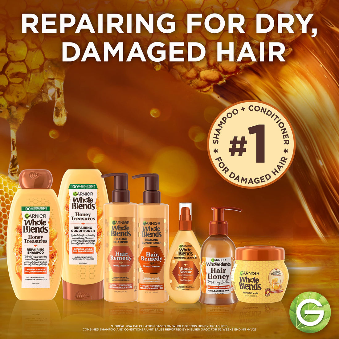 Garnier Hair Care Whole Blends Repairing Hair Mask Honey Treasures for Damaged Hair, 2 Count