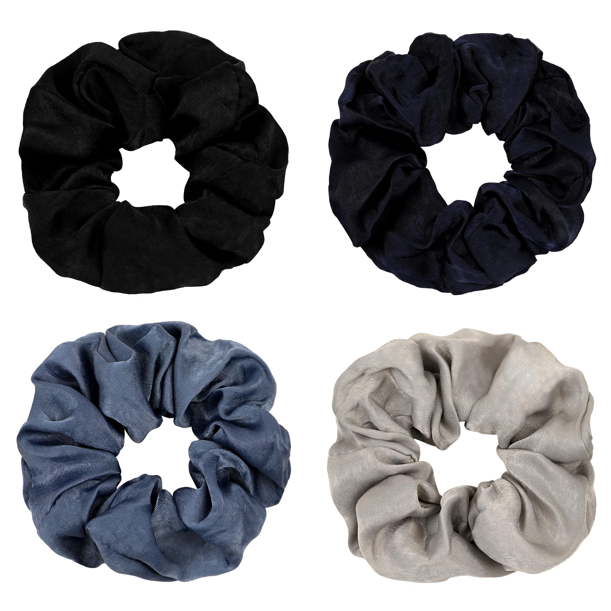 Silk Satin Scrunchies Women Hair Ties - Ivyu Big Scrunchy Ponytail Holder No Crease Hair Bands Soft Elastic No Hurt Your Hair for Vsco Girl Women Black Gray Dark Blue Light Blue