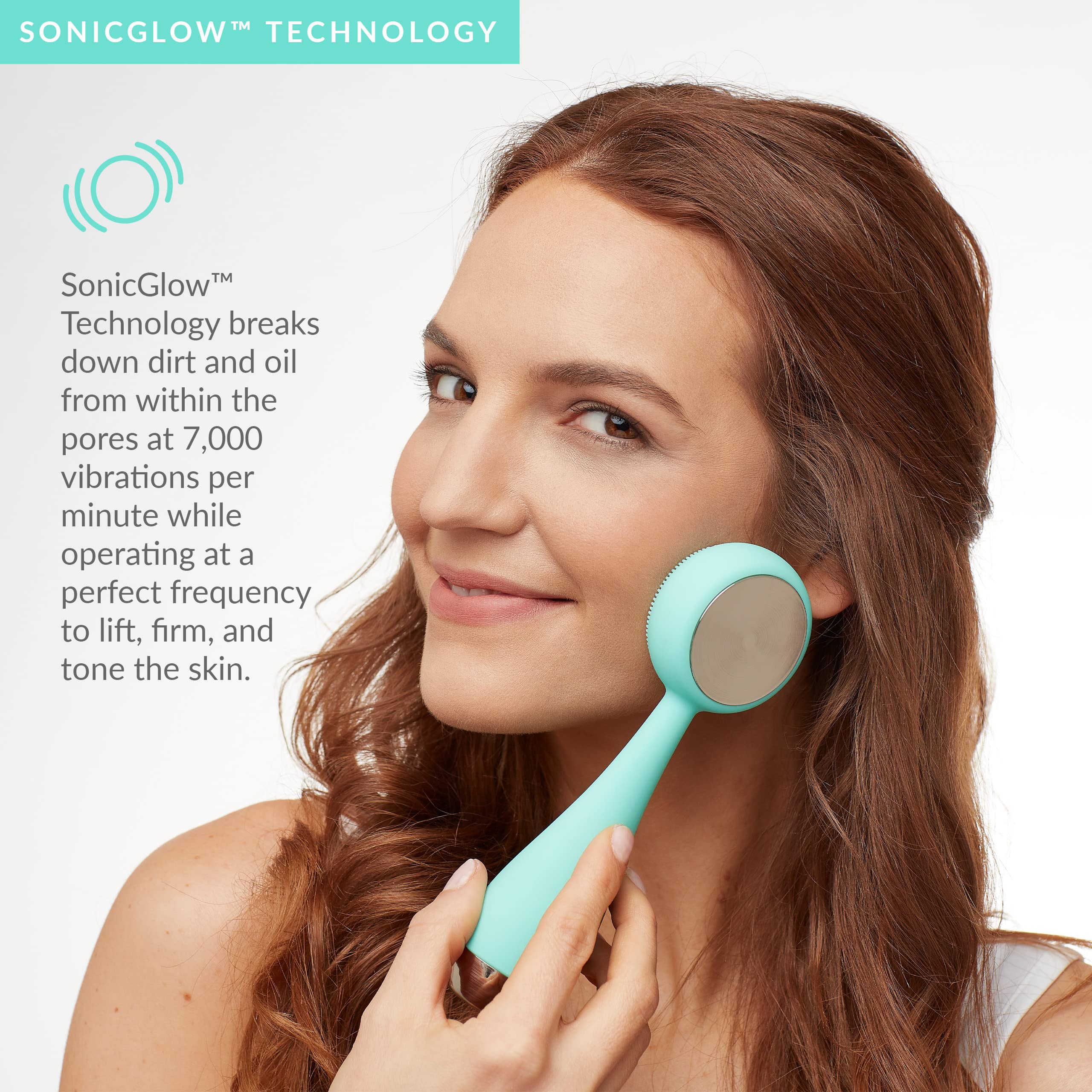 PMD Clean Pro - Smart Facial Cleansing Device with Silicone Brush & ActiveWarmth Anti-Aging Massager - Waterproof - SonicGlow Vibration Technology - Lift, Firm, and Tone Skin on Face and Body - Teal