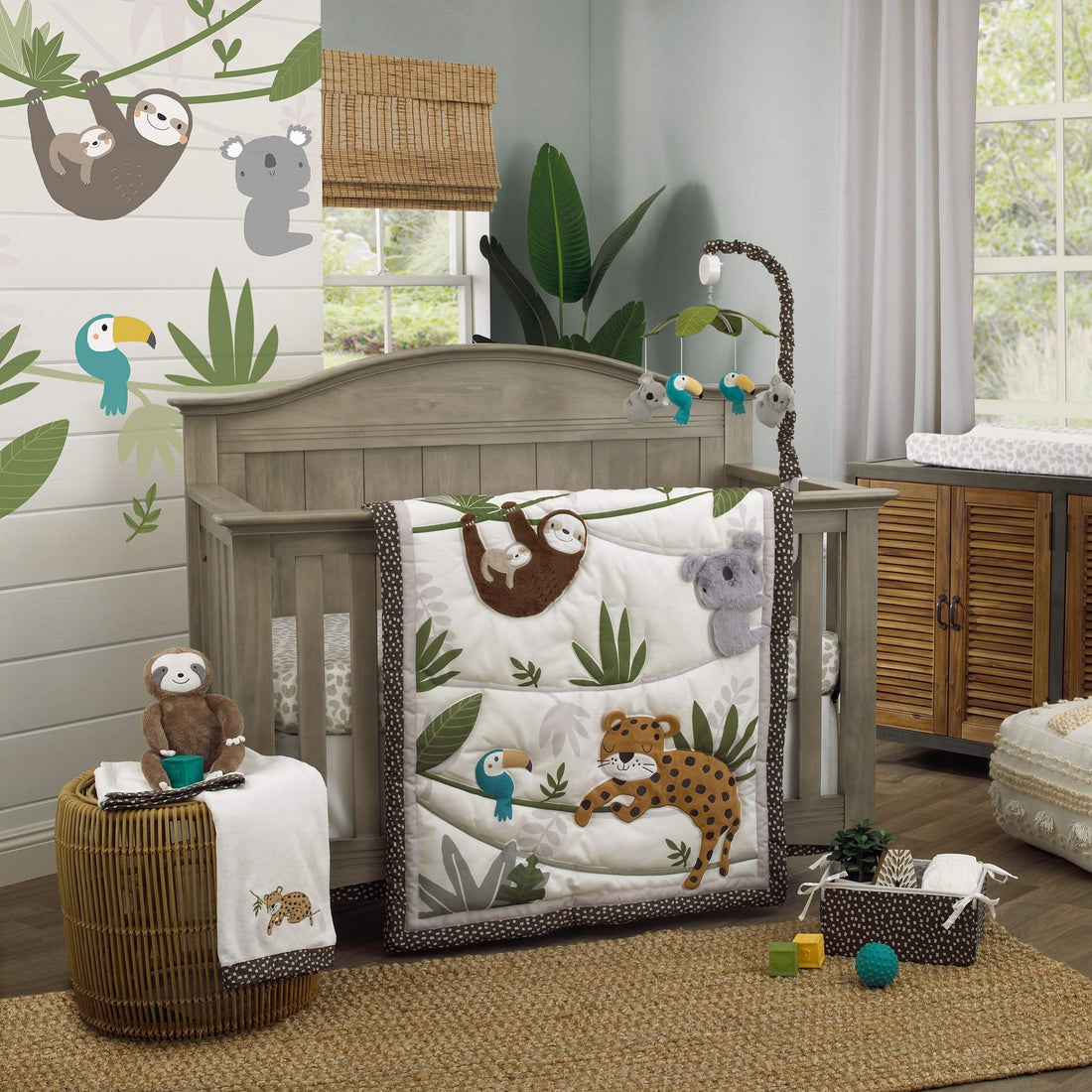 NoJo Jungle Gym Green, Brown, & Grey 100% Cotton Photo Op Nursery Fitted Crib Sheet, Grey, Green, White, Brown