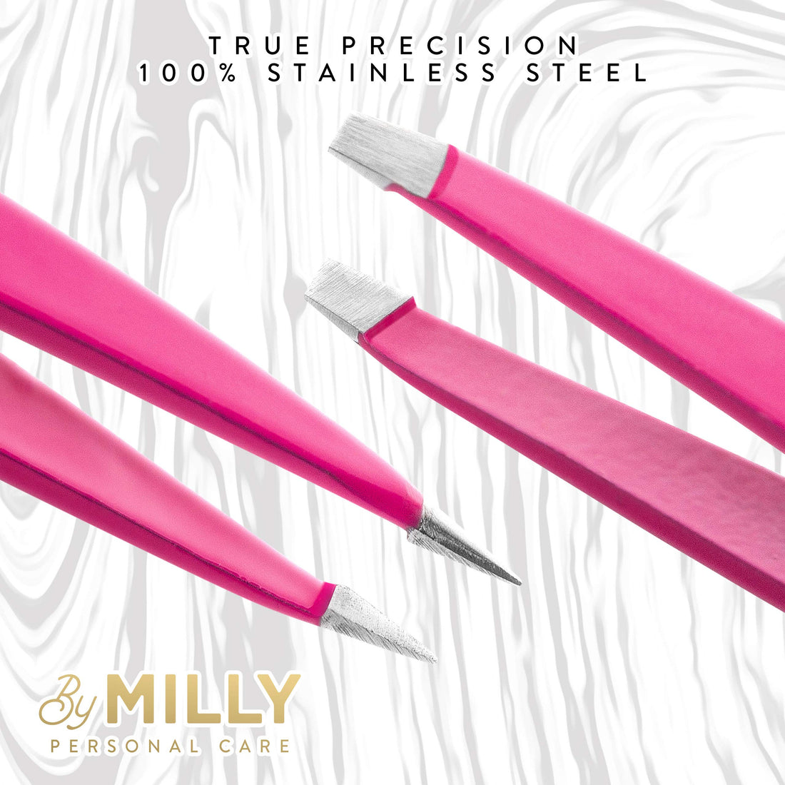 Precision Tweezers | Slant and Pointed | Tweezers for Eyebrows and Ingrown Hair | Tweezers Set | Perfectly Aligned Hand-Filed Tips For Ultra Precision | Effortless Plucking | For Men and Women | Pink