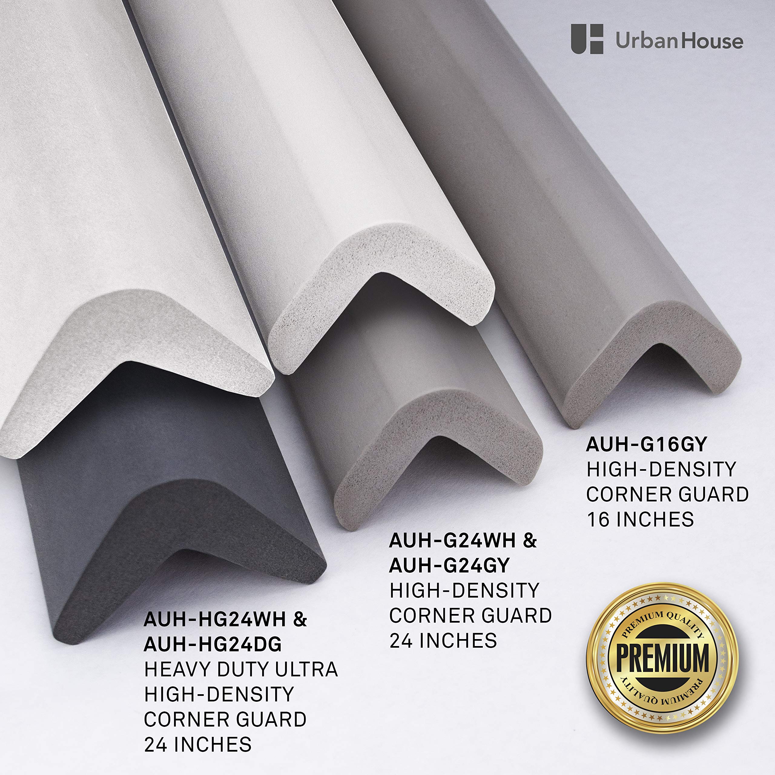 urbanhouse (2-Pack High-Density Corner Guard Edge Protector & Bumper for Parking Garages, Workshops, Baby Proofing Walls and Furniture - Neutral Grey, 24 Inches.