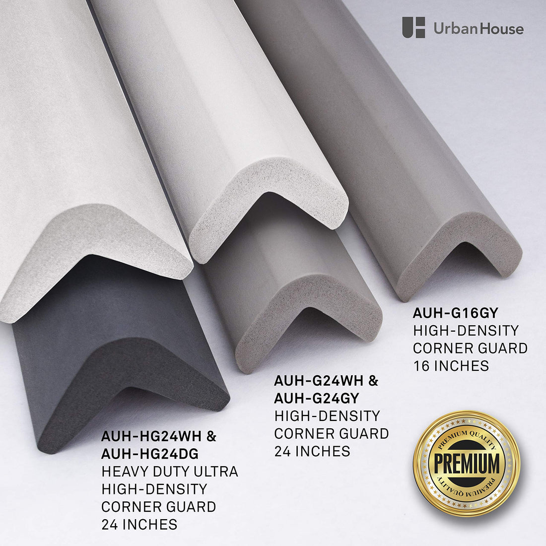 urbanhouse (2-Pack High-Density Corner Guard Edge Protector & Bumper for Parking Garages, Workshops, Baby Proofing Walls and Furniture - Neutral Grey, 24 Inches.