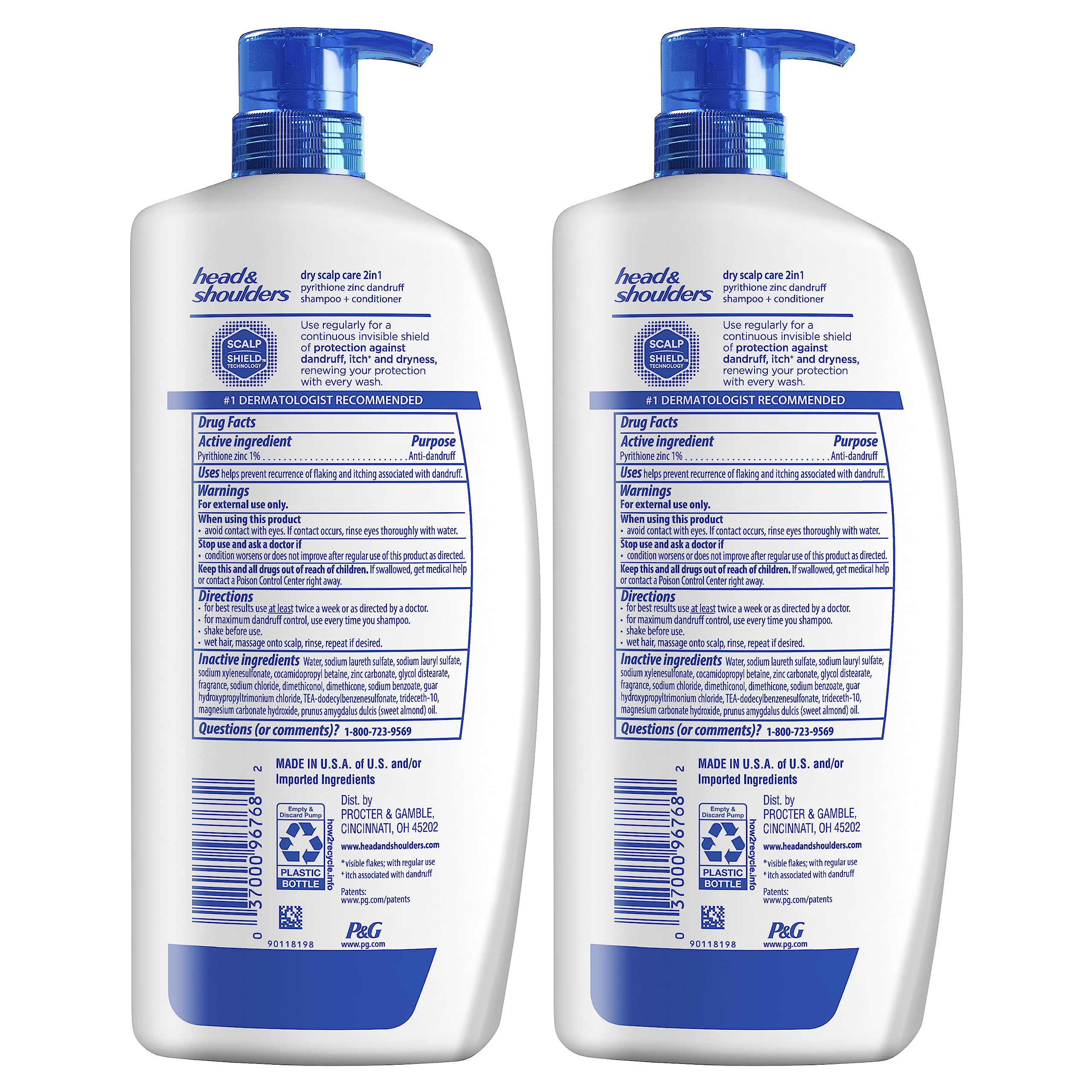 Head and Shoulders Shampoo and Conditioner 2 in 1, Anti Dandruff Treatment, Dry Scalp Care with Almond Oil, 32.1 fl oz, Twin Pack