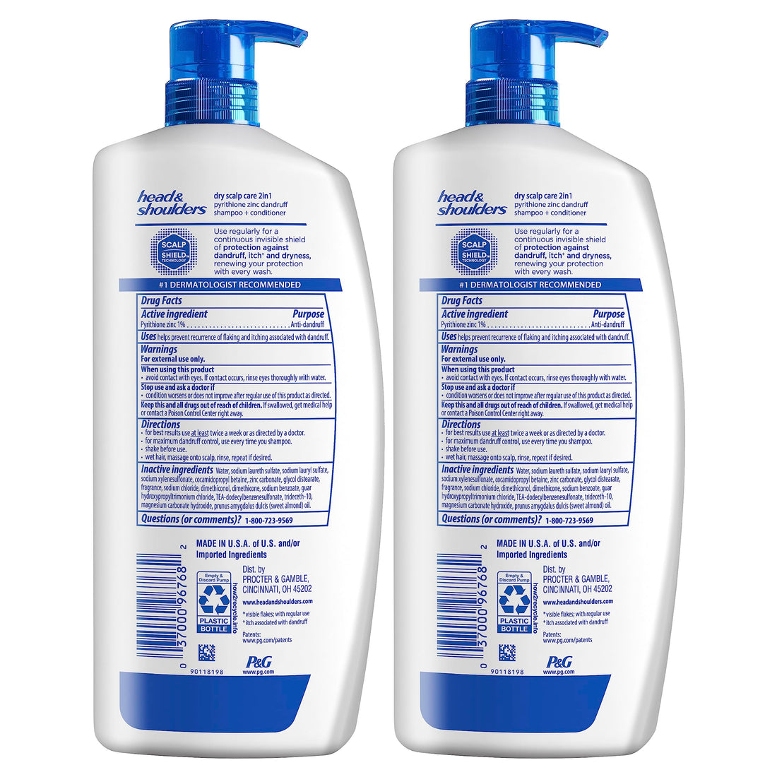 Head and Shoulders Shampoo and Conditioner 2 in 1, Anti Dandruff Treatment, Dry Scalp Care with Almond Oil, 32.1 fl oz, Twin Pack