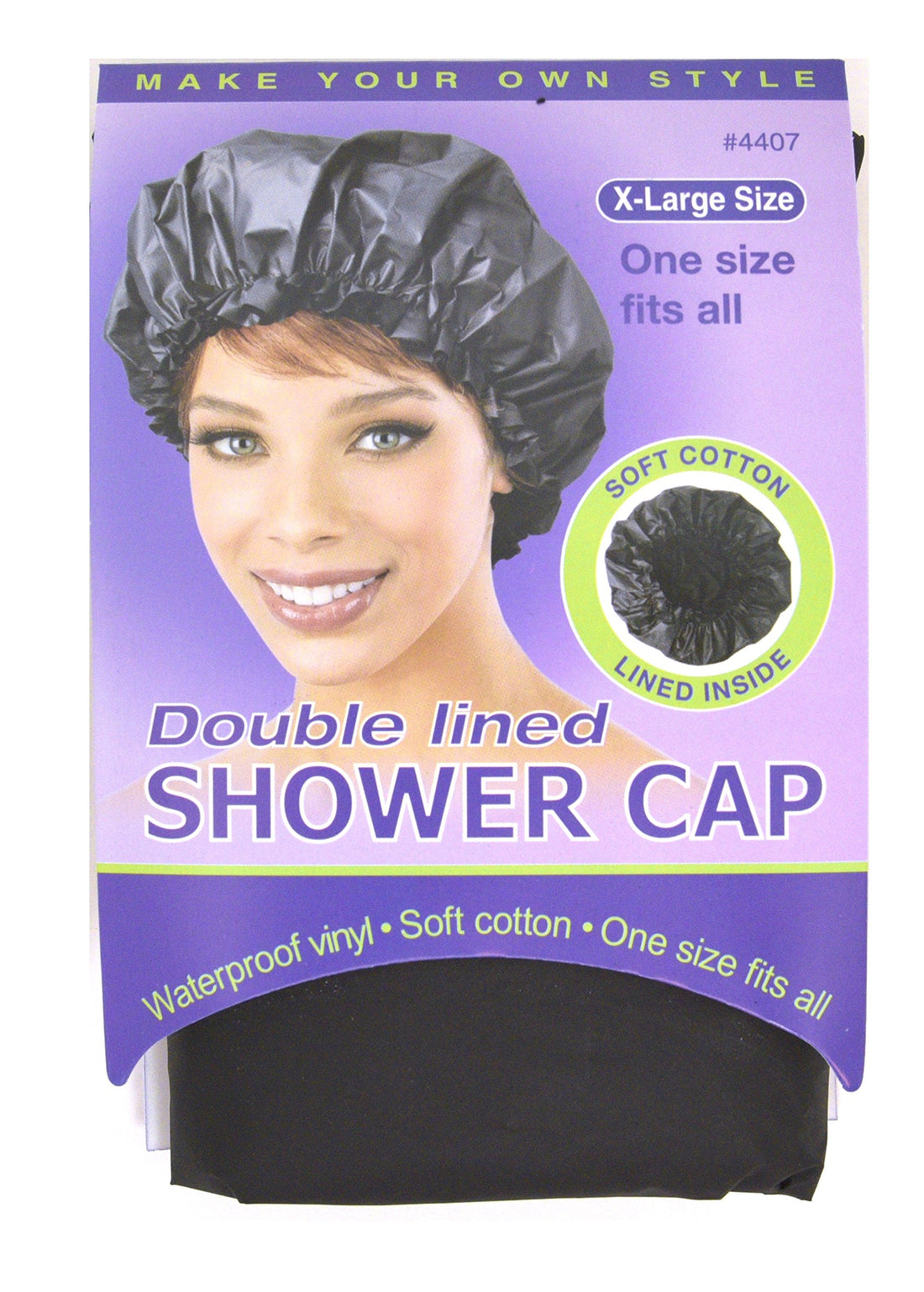 Annie X-large Double Lined Shower Cap Waterproof (Black) #4407