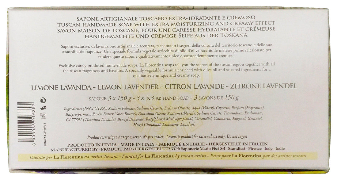 La Florentina: Limone Lavanda Bar Soaps, Lemon Lavender Scent, Bellosguardo Collection - Pack of 3 Soaps, 5.3 Ounces (150g) Each, Gift Box [ Italian Import ]
