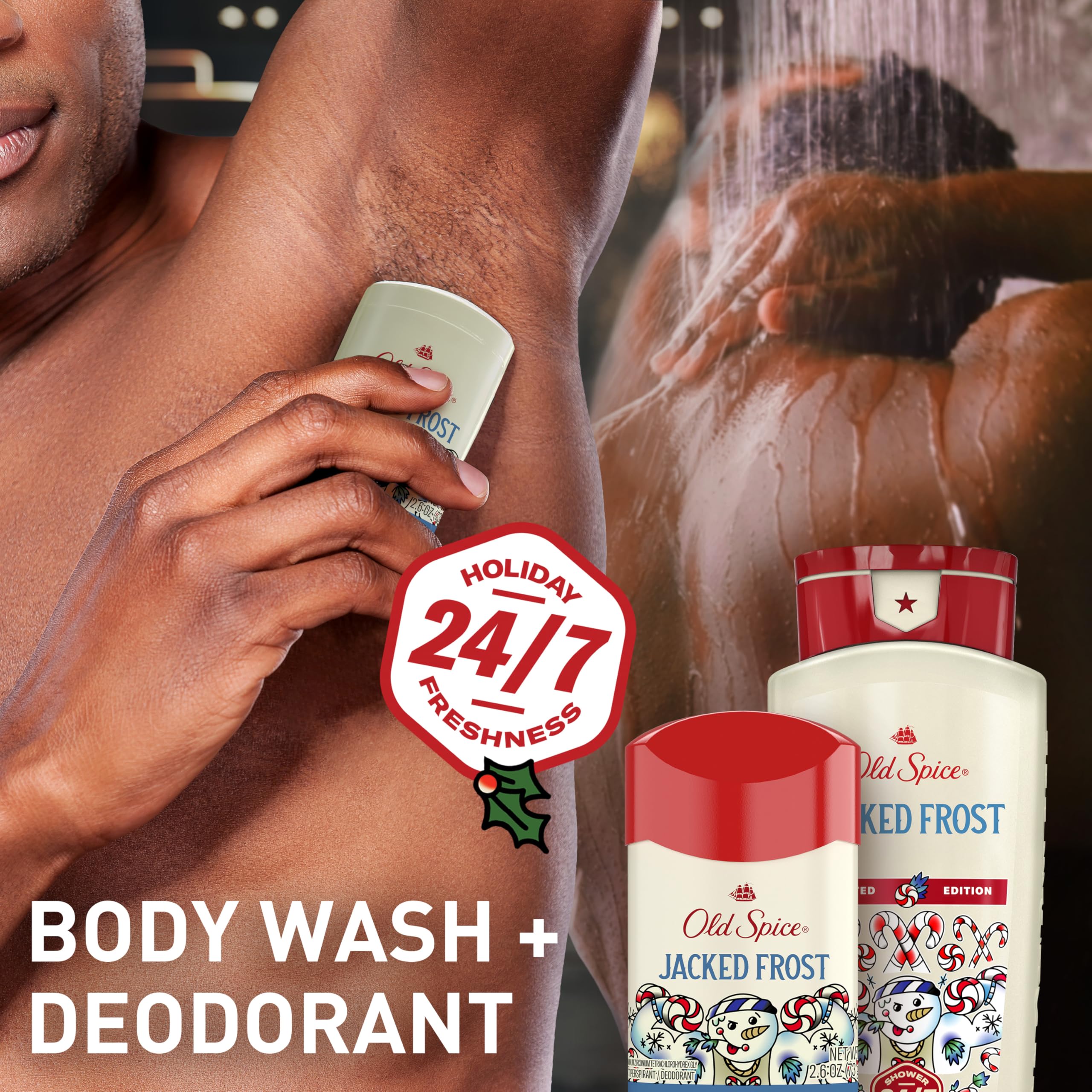 Old Spice Antiperspirant & Deodorant for Men, Holidudes Limited Edition, 24/7 Sweat Protection, Stocking Stuffer, Jacked Frost Frosted Mint Scent, 2.6 oz