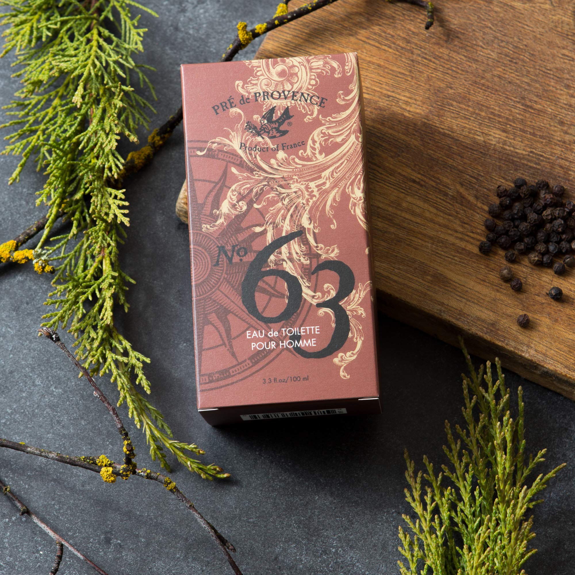 Pre de Provence No. 63 Eau de Toilette Cologne (100ml) - Aromatic, Warm, Spice Masculine Fragrance, 100ml Eau de Toilette, 3.38 Fl Oz (Pack of 1)