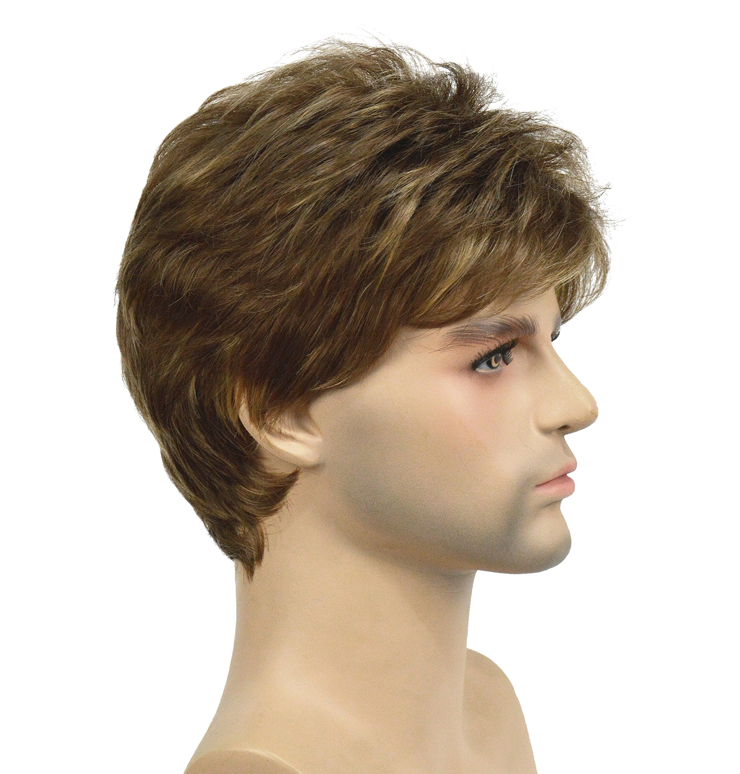 Lydell Men Wig Golden Brown Mix Short Straight Hair Synthetic Full Wigs 6 inches
