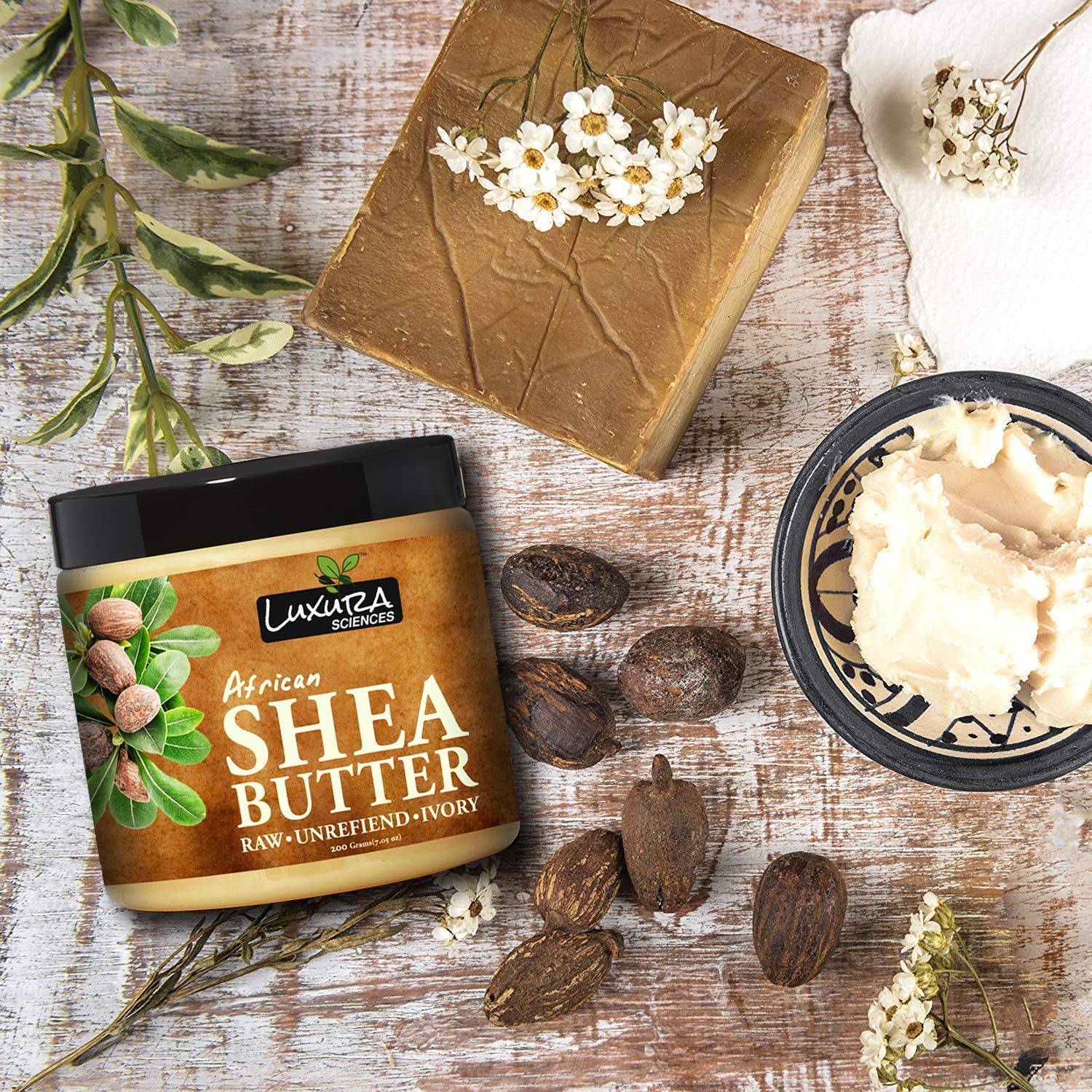 Luxura Sciences African Shea Butter | 100% Pure & Unrefined Raw Shea Butter for Skin & Hair | Deep Moisturizer for Face, Body & Scalp | Ideal for DIY Lotion, Soap Making & Lip Balm | 7.05 Oz (200g)