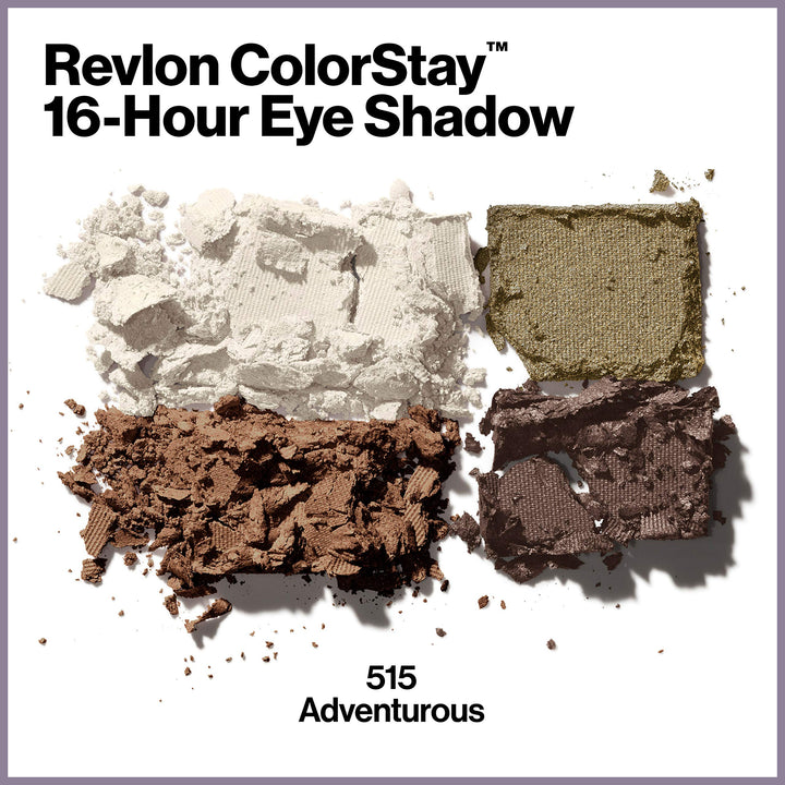 Revlon ColorStay 16 Hour Eyeshadow Quad with Dual-Ended Applicator Brush, Longwear, Intense Color Smooth Eye Makeup for Day & Night, Adventurous (515), 0.16 oz
