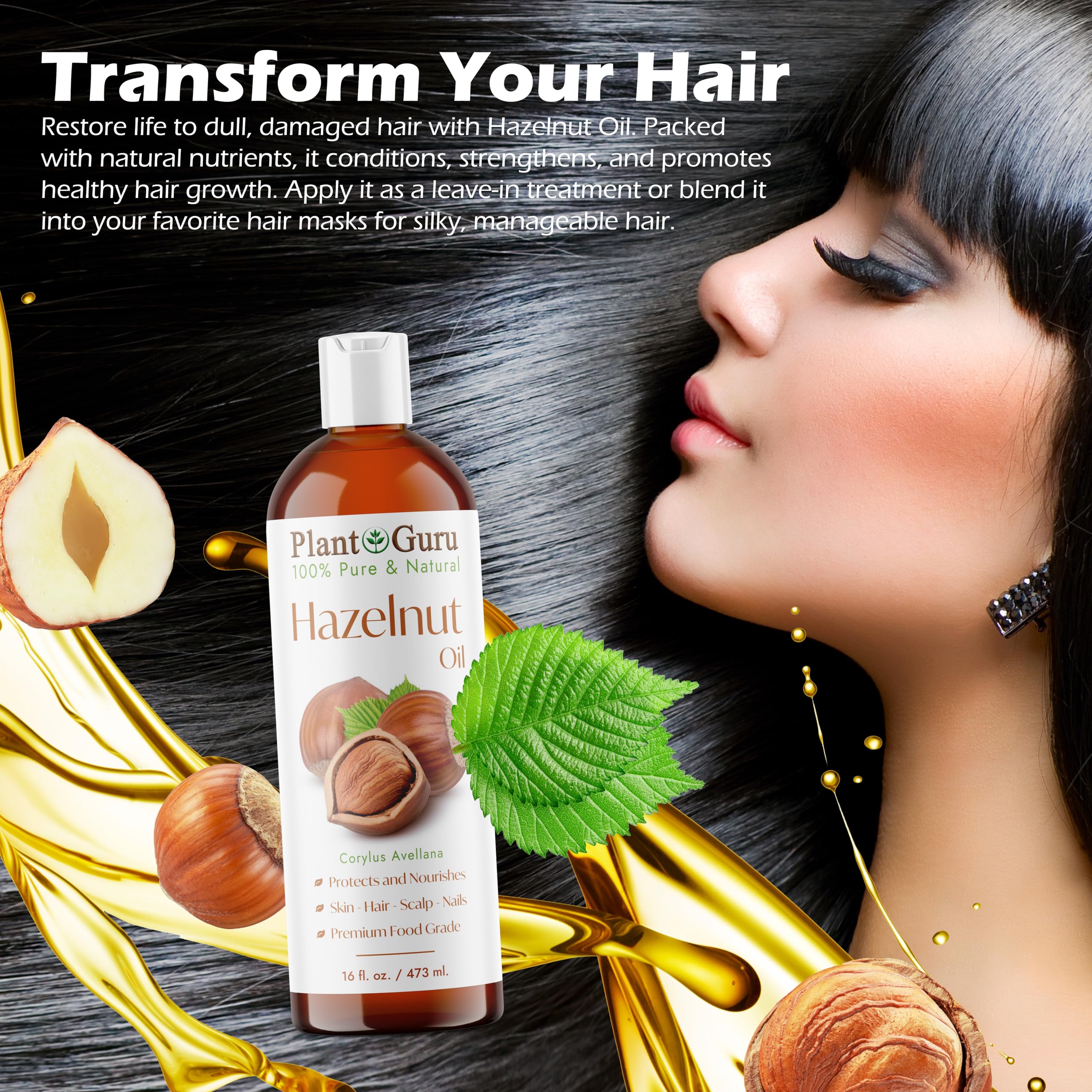 Hazelnut Oil 4 fl. oz. Cold Pressed 100% Pure Natural Carrier - Skin, Face, Body And Hair Growth Moisturizer. Great For DYI Cream, Lotions and Lip balm.