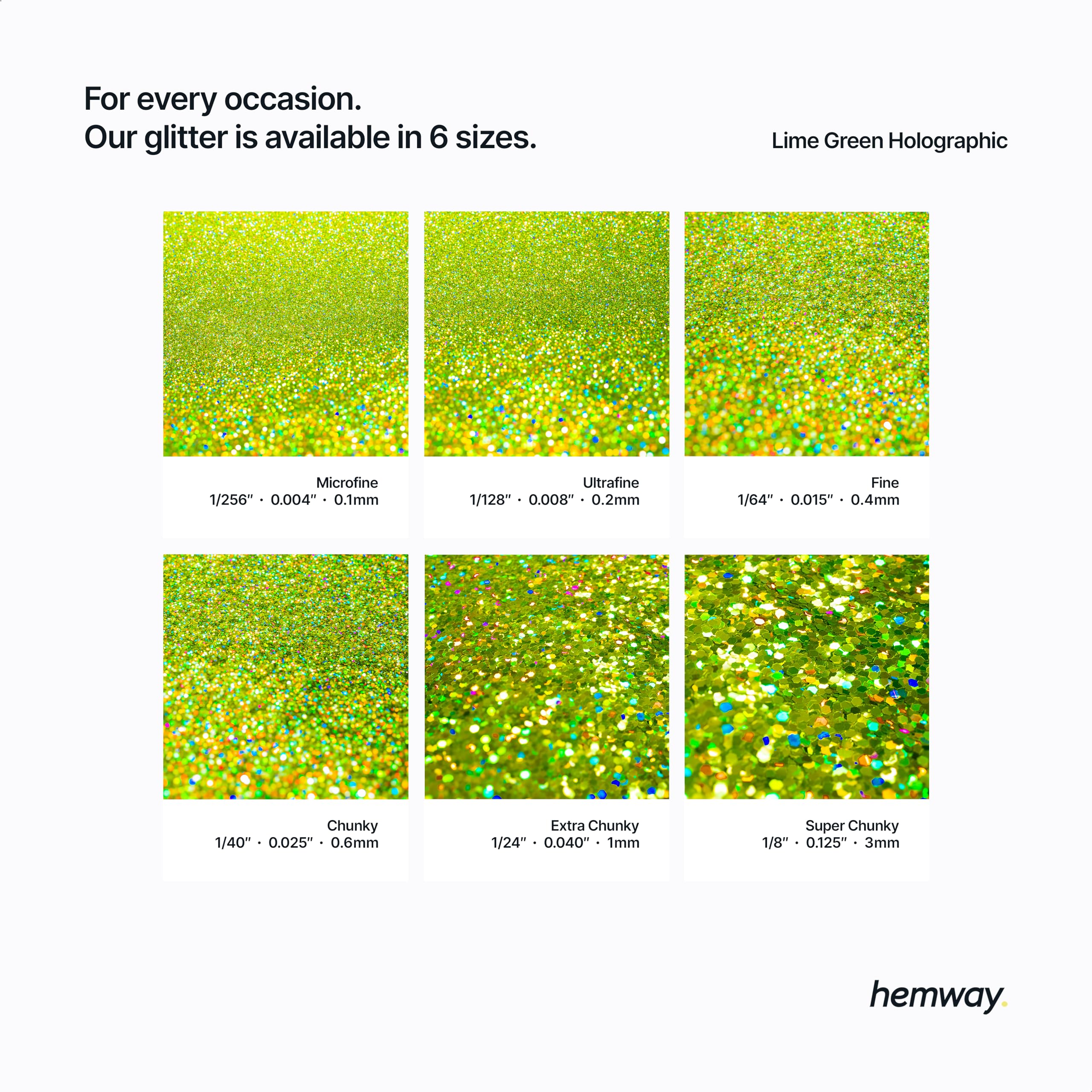 Hemway Premium Ultra Sparkle Glitter Multi Purpose Metallic Flake for Arts Crafts Nails Cosmetics Resin Festival Face Hair - Lime Green Holographic - Extra Chunky (1/24 0.040 1mm) 100g / 3.5oz