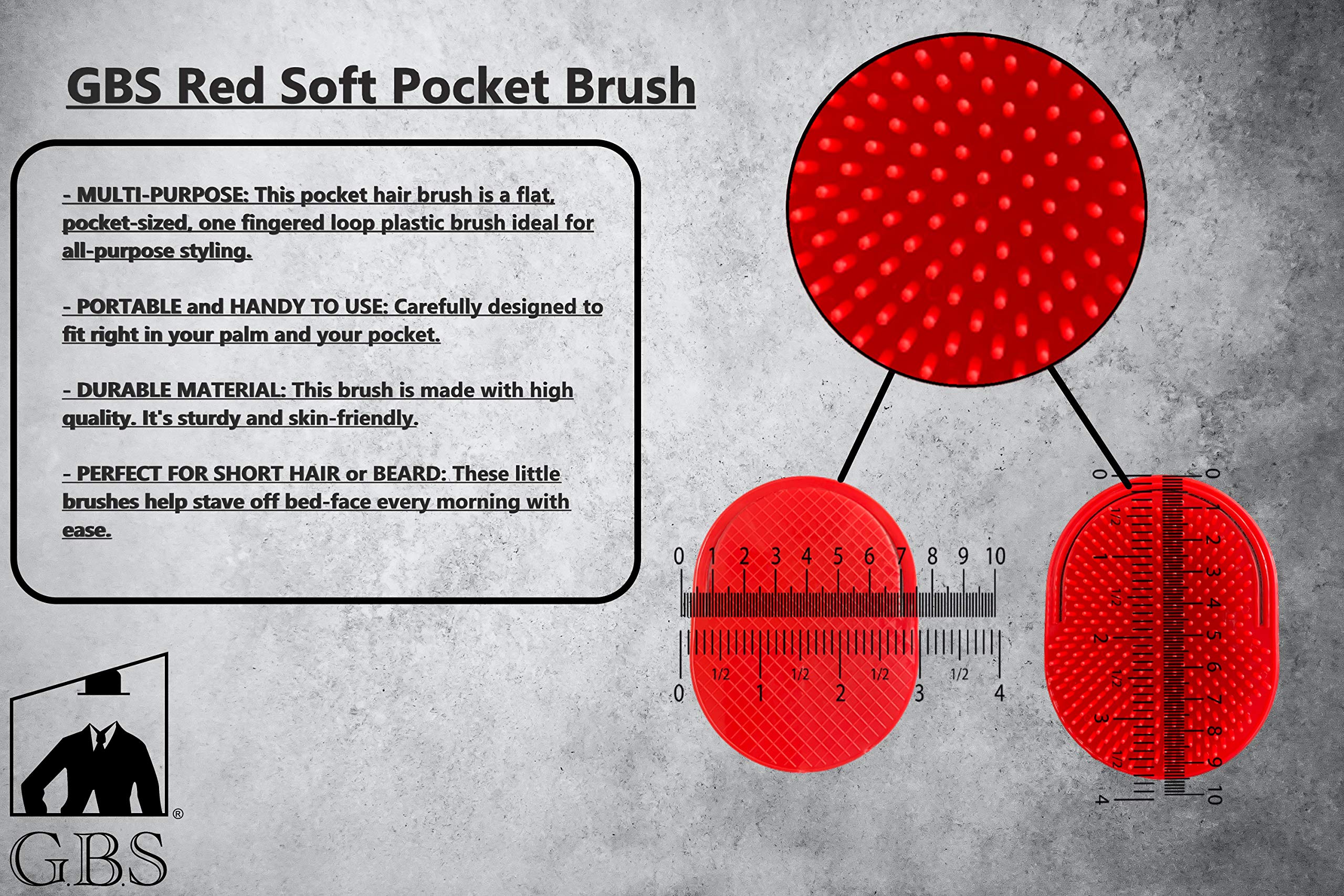 G.B.S Pocket Palm Brush, Portable Styling Comb, Massager for Men, Women and Pets Grooming Brush, Red, Pack of 20 Made in USA