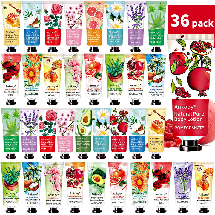ANKOOY 36 Pack Body Lotion for Women Dry Skin,Mothers Day Gifts,Easter Basket Stuffers for Teen Girls,Teacher Appreciation Gifts Nurse Gifts for Coworkers,Travel Size Lotion Birthday Gifts for Women