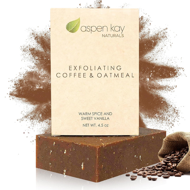 Aspen Kay Naturals Coffee & Oatmeal Exfoliating Soap, Natural and Organic Ingredients. A Wonderful Exfoliating Body Soap, For Men & Women. GMO Free. 4.5 oz Bar (1 Pack)