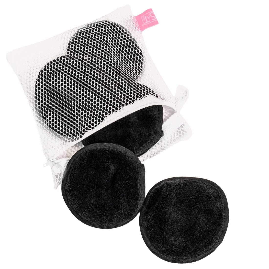 S&T INC. Always Off Reusable Microfiber Makeup Removing Pads with Mesh Laundry Bag, 4 Inch Diameter, 5 Pack, Black