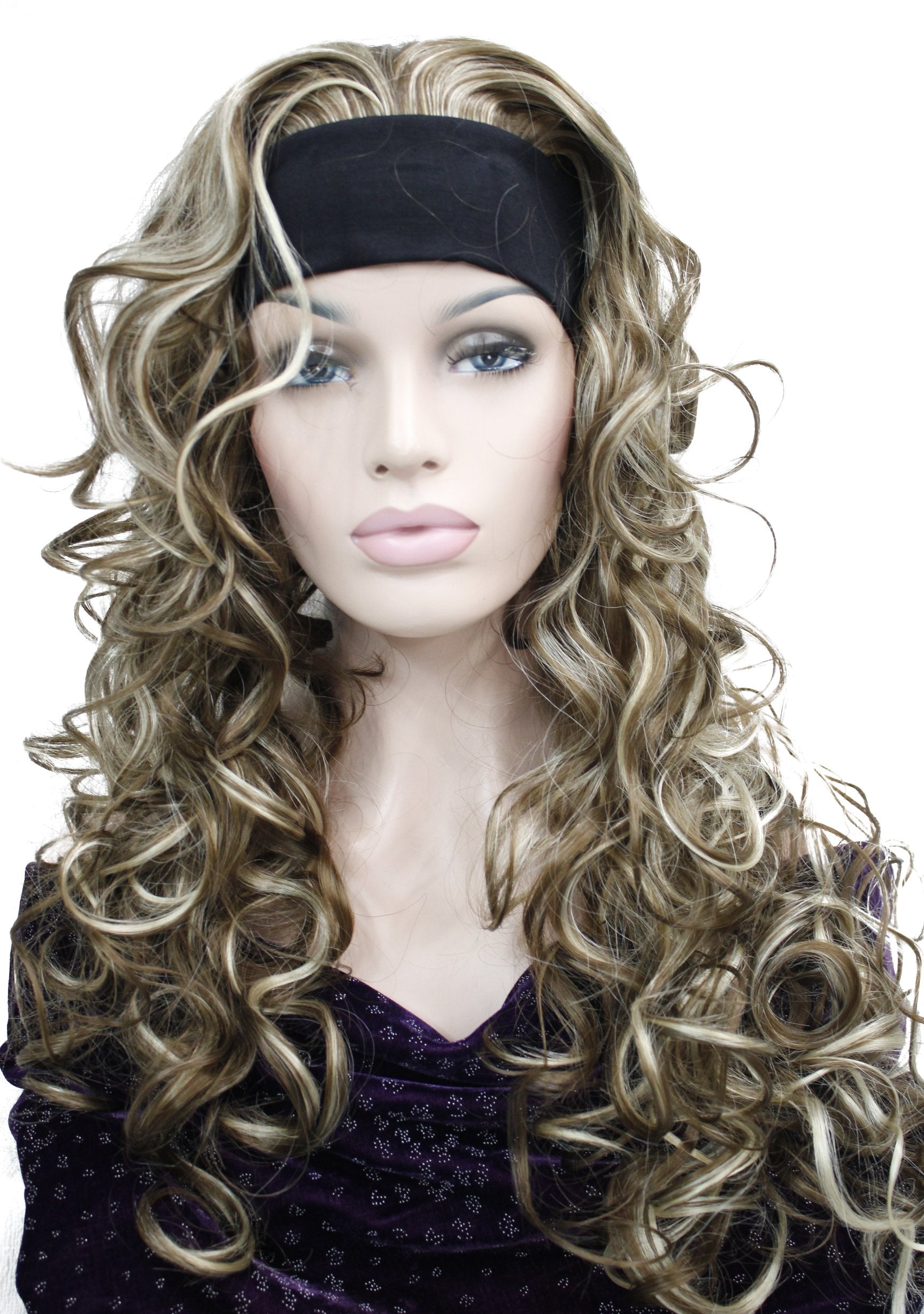 Brown #L12-26: 3/4 Band Headband Wig Women'S Dark Brown Long Curly Wigs For Women Ladies Wigs Wiginway