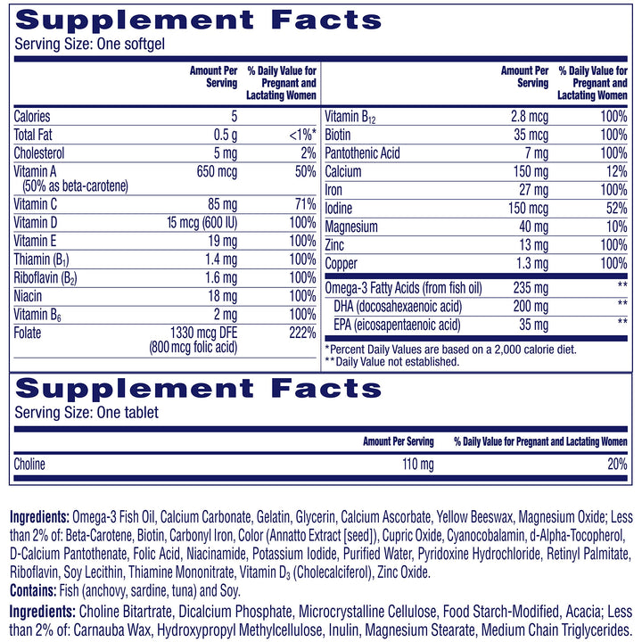 One A Day Women’s Prenatal Advanced Complete Multivitamin with Brain Support* with Choline, Folic Acid, Omega-3 DHA & Iron for Pre, During and Post Pregnancy, 90+90 Count, (180 Count Total Set)