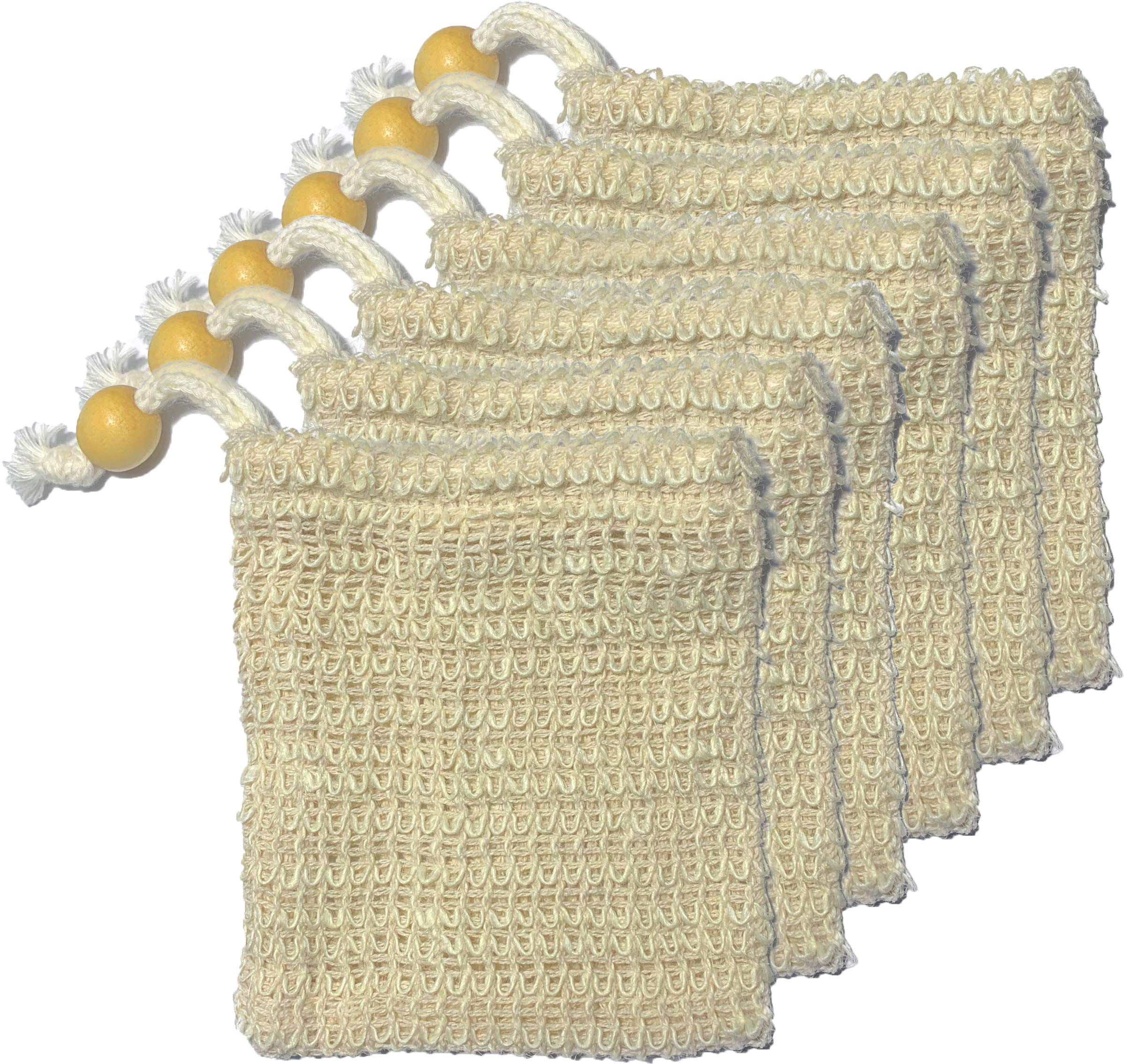 Natural Exfoliating Sisal Soap Saver Bag Pouch Holder for Shower Bath, Pack of 6