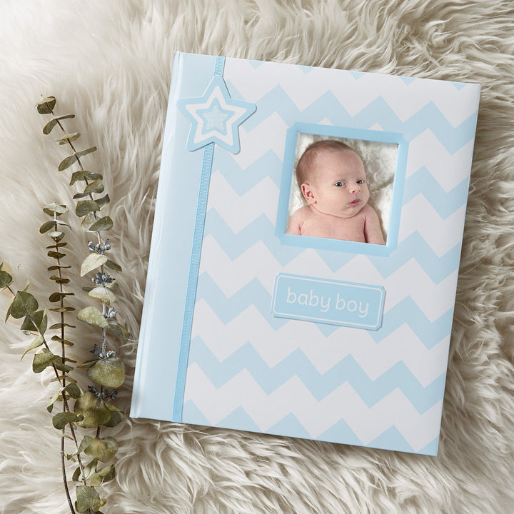 Lil Peach Chevron Baby Memory Journal Book, Baby Keepsake Journal, Blue