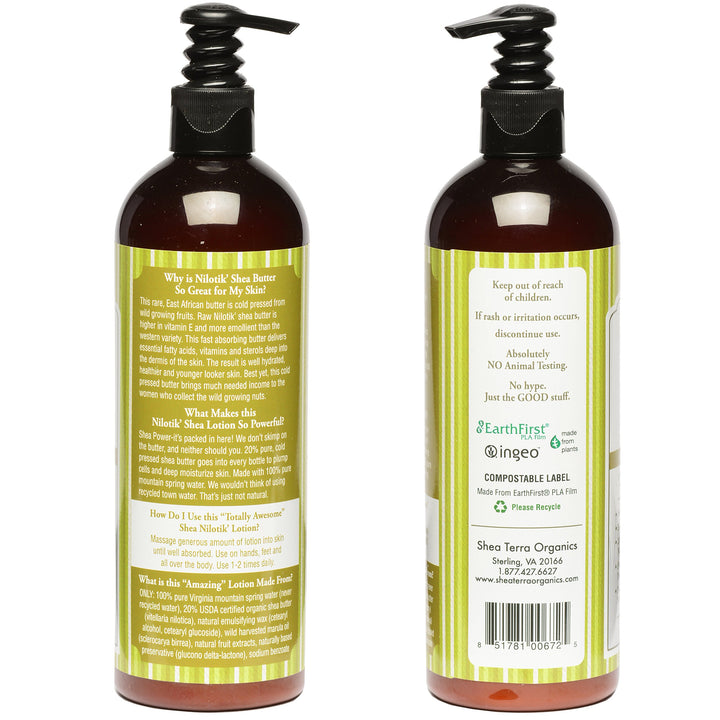 Shea Terra Organics Nilotik’ Shea Butter Ultra-Rich Lotion – Nambian Marula | Natural Daily Moisturizer High in Vitamins & Fatty Acids with Antioxidant Properties to Soften & Protect Dry Skin– 16 oz