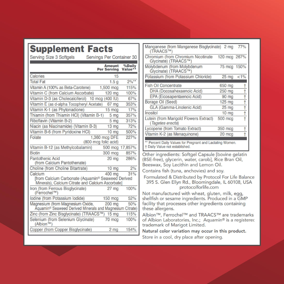 Protocol Pre-Natal Multivitamin with DHA - 250 mg DHA - for Pregnancy & Lactation Support* - with DHA, Calcium, Copper, B12 & Vitamin C - Halal & Dairy Free - 90 Softgels