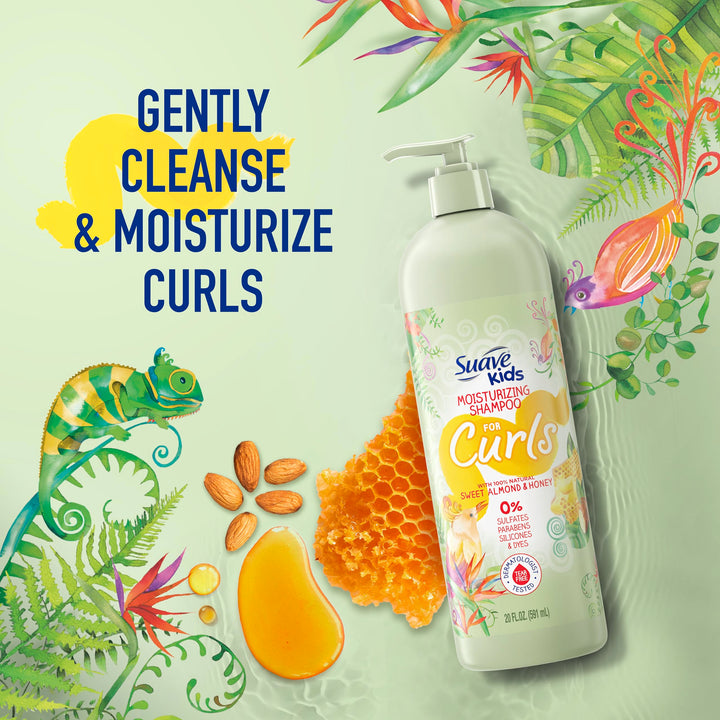 Suave Kids Naturals Curl Shampoo, Moisturizing Shampoo for Kids Curls, Sweet Almond & Honey Dermatologist Tested and Tear-free Shampoo 16.5 oz