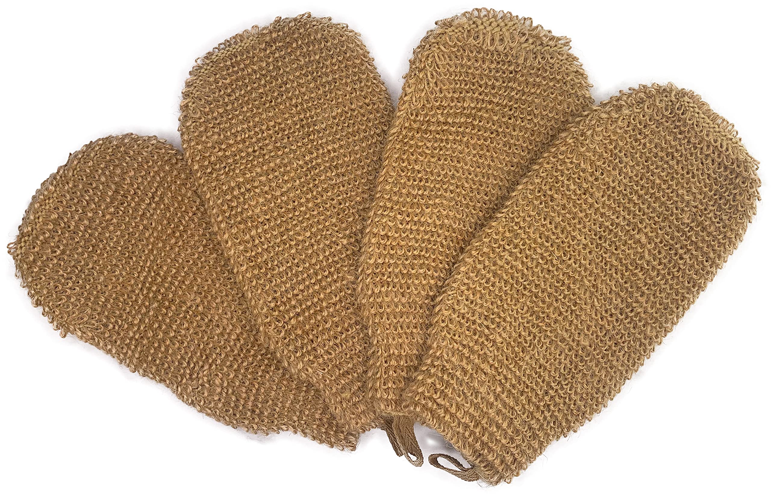 4 Pack 100% Natural Exfoliating Hemp Glove Mitt Mitten - Bath Sponge Scrubber Remove Dead Skin - Deep Clean & Invigorate Your Skin - Machine Wash and Dry - Double Sided Available