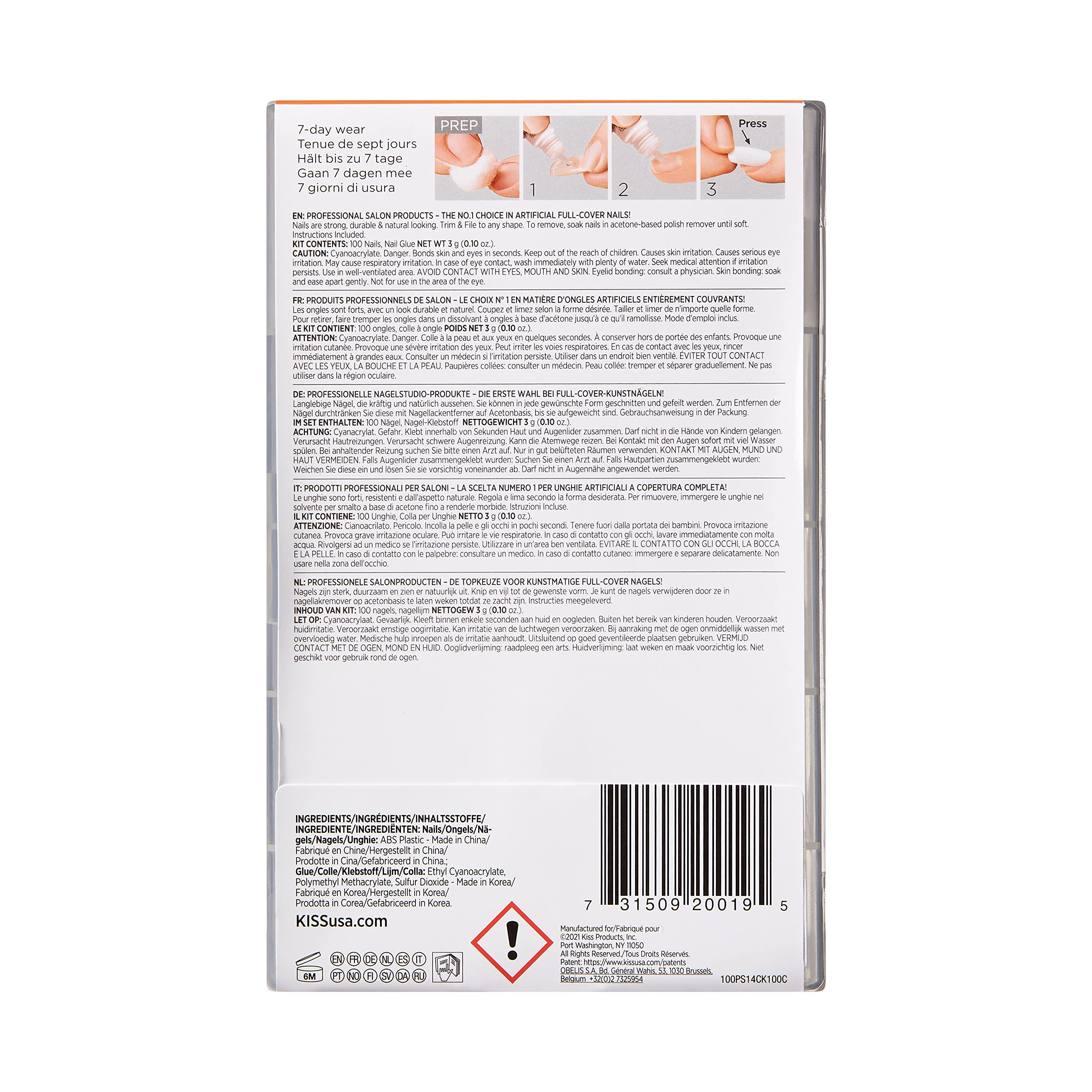 Kiss Products 100 Full Cover Nails, Short Square, 0.24 Pound by Kiss Products