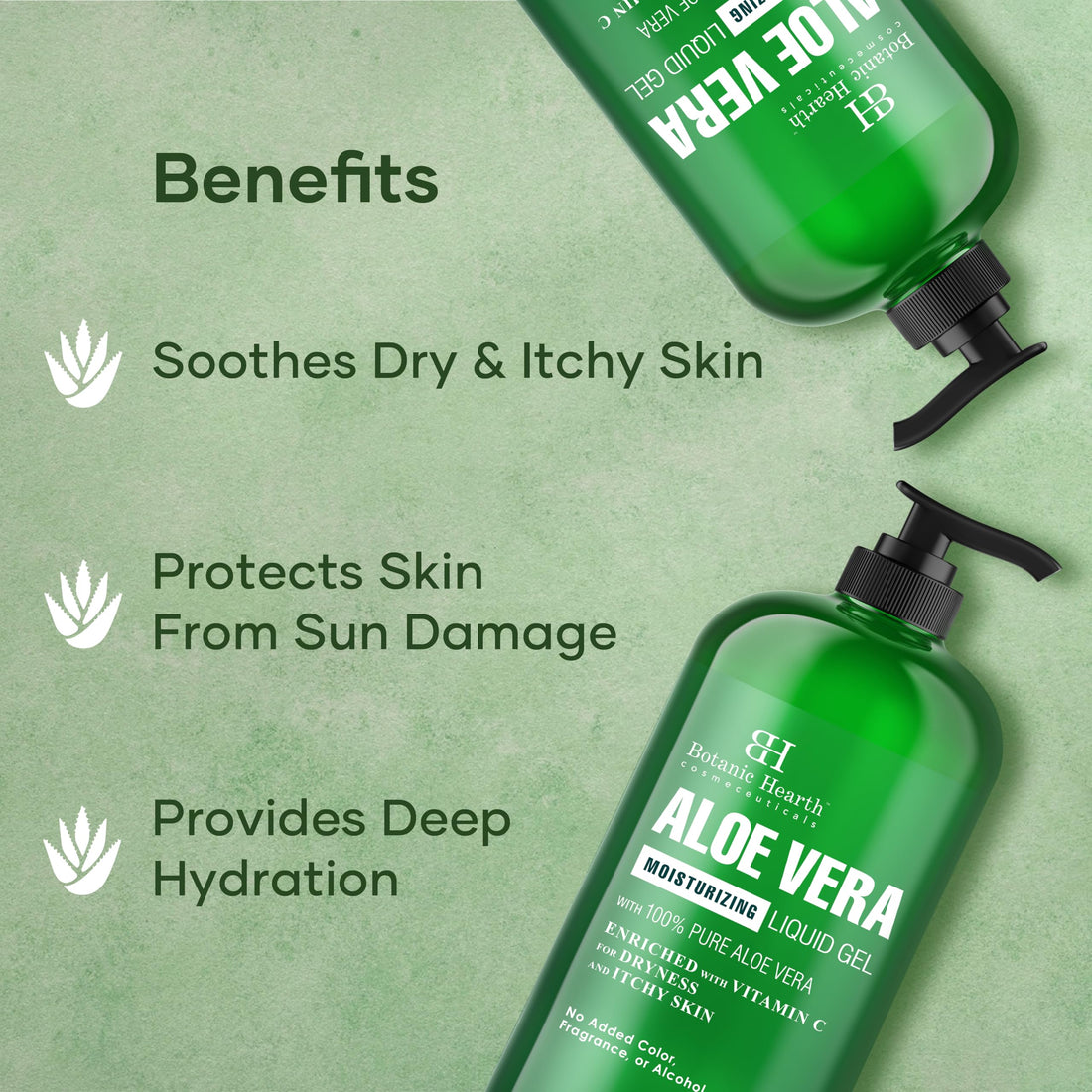 Botanic Hearth Aloe Vera Moisturizing Liquid Gel – 100% Pure Aloe, Enriched with Vitamin C for Dry & Itchy Skin – No Added Color, Fragrance, or Alcohol – 16 fl. oz