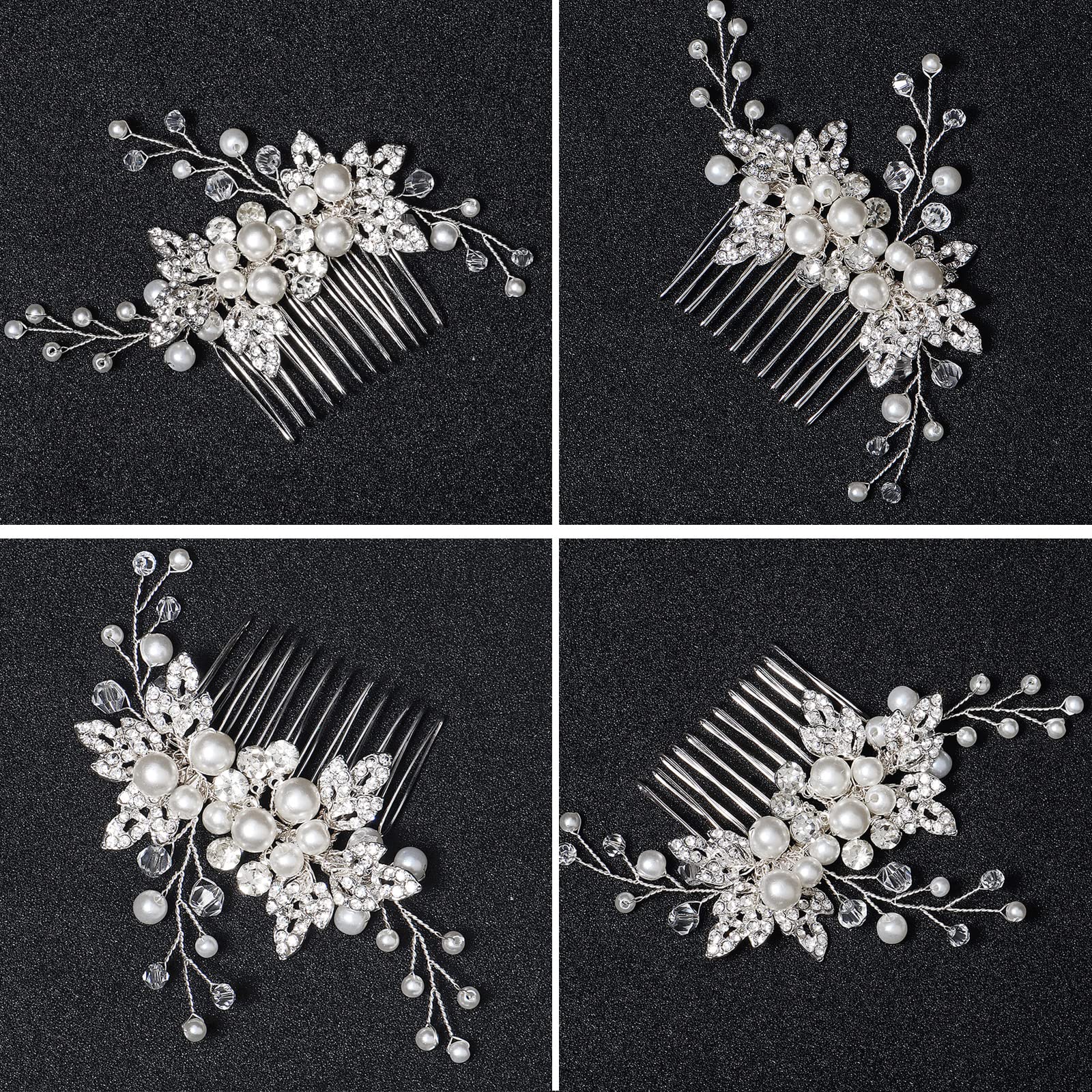 Sppry Bridal Hair Comb - Bendable Pearl Crystal Hair Accessory for Women at Wedding, Rose Gold
